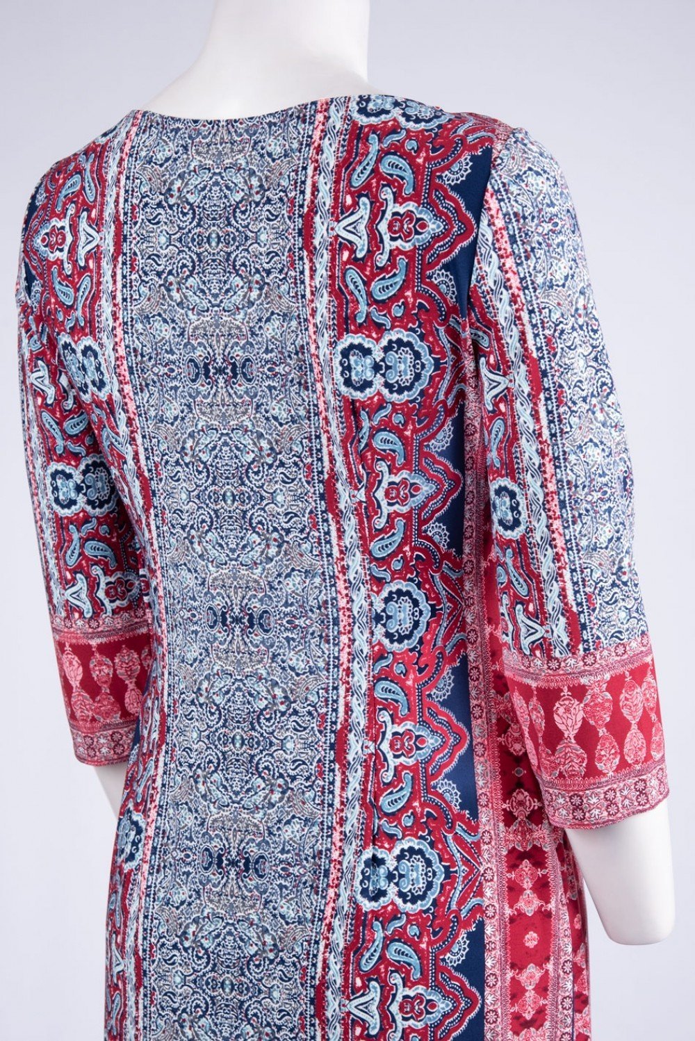 London Times - T3061M Multi-Print Quarter Sleeve Shift Dress In Red and Blue