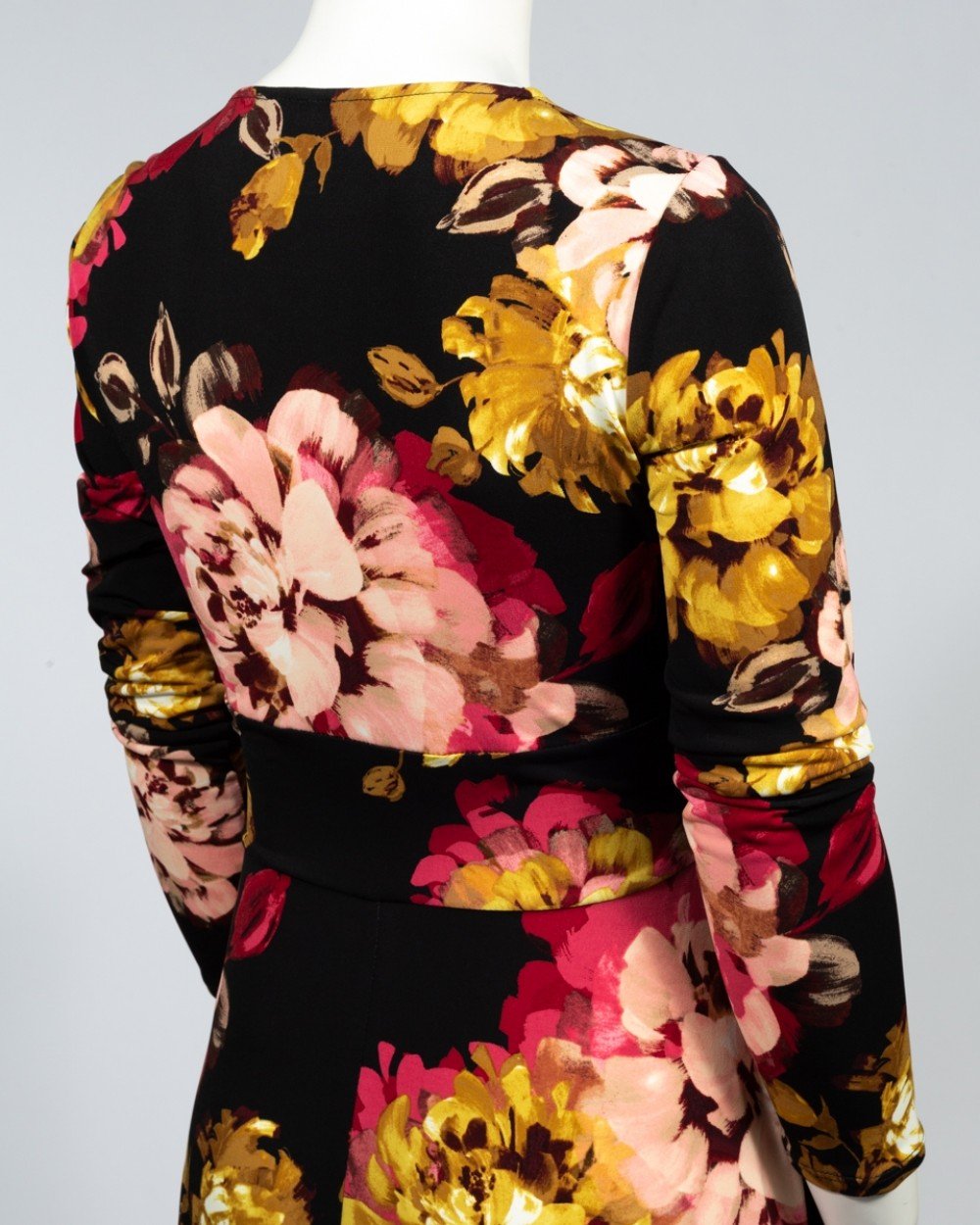 London Times - T3417M Long Sleeve Multi-Color Floral Print Dress In Black and Print
