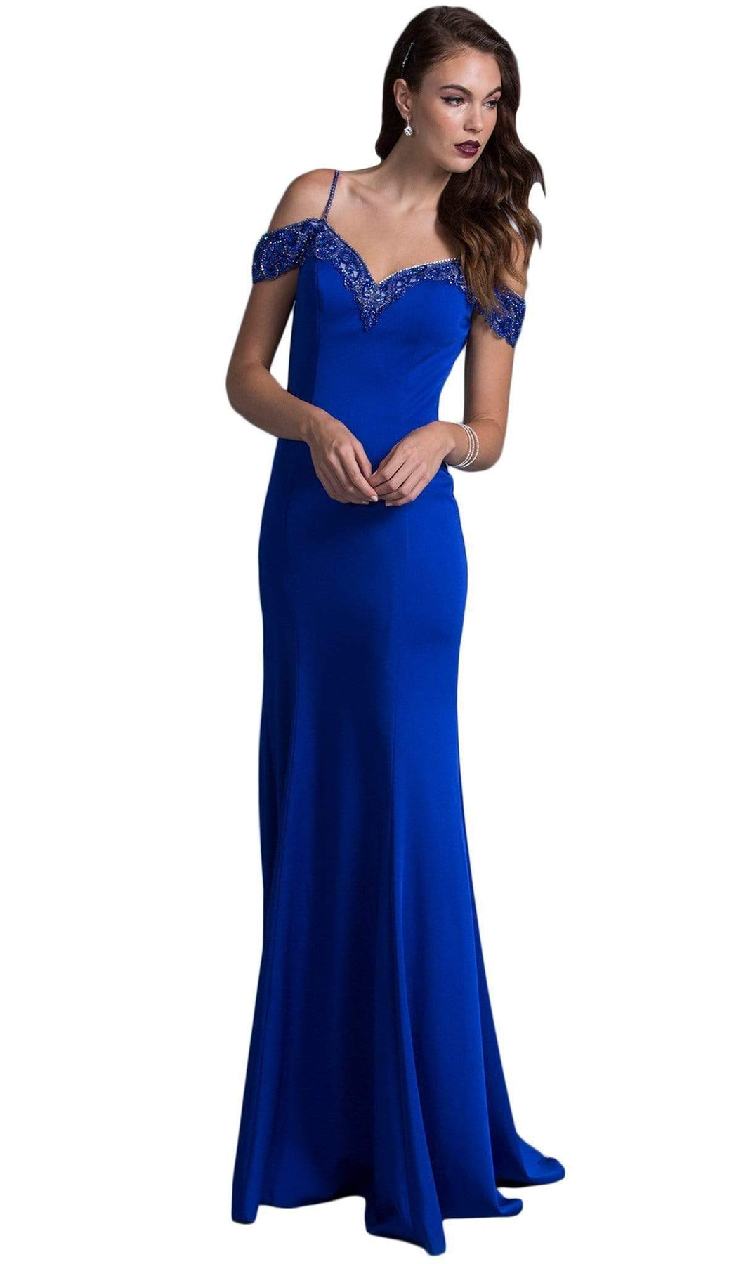 Long Bedazzled V-neck Sheath Prom Dress Dress XXS / Royal