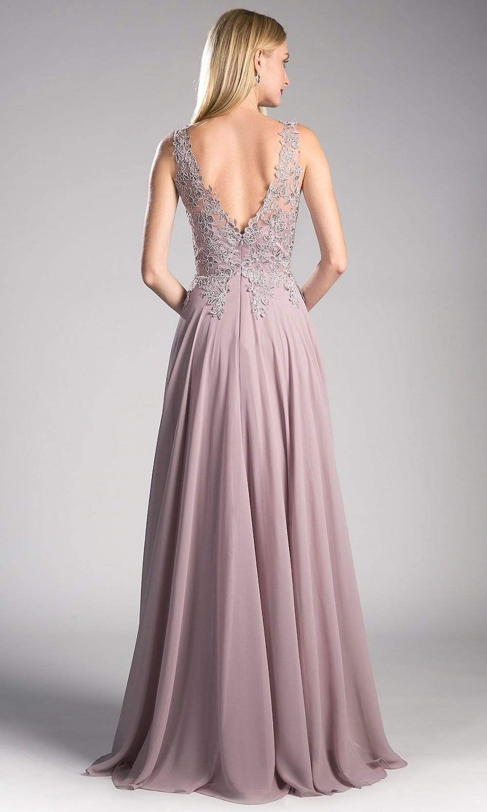 Cinderella Divine - 9177 Beaded Lace V-neck A-line Dress in Purple