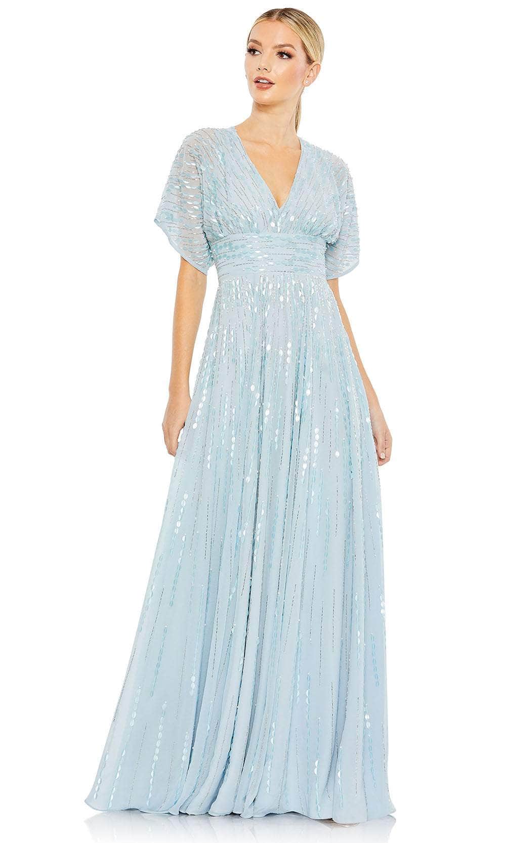 Mac Duggal - Blue Embellished V Neck Evening Gown - Powder Blue / US 6 Mac Duggal - Blue Embellished V Neck Evening Gown - Powder Blue / US 6