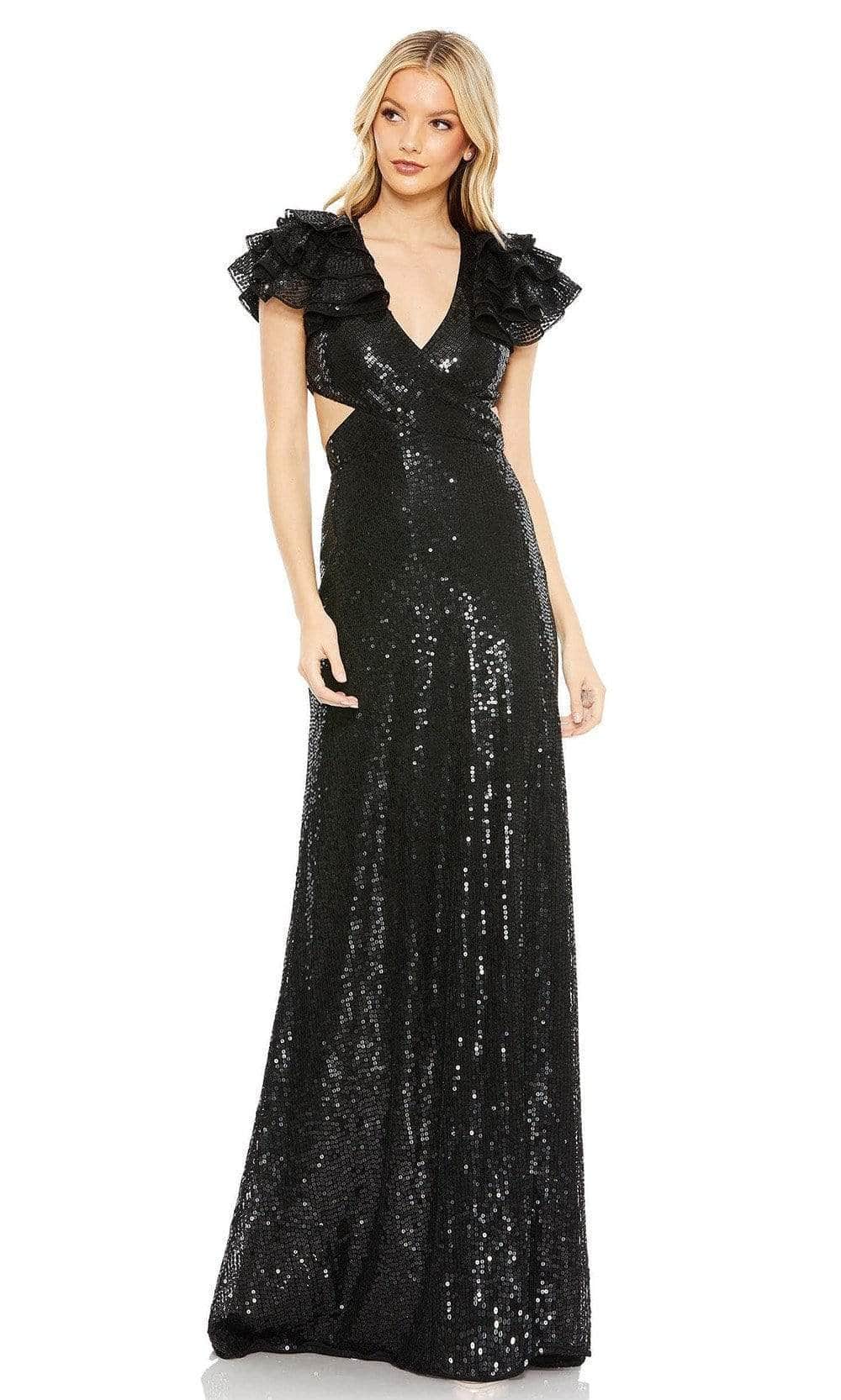 Mac Duggal 10829 - Long A-Line Dress - Flutter Sleeves, Cutouts, Sequins, Lace Up Back, Floor Length Hem ADASA Mac Duggal 10829 - Long A-Line Dress - Flutter Sleeves, Cutouts, Sequins, Lace Up Back, Floor Length Hem ADASA