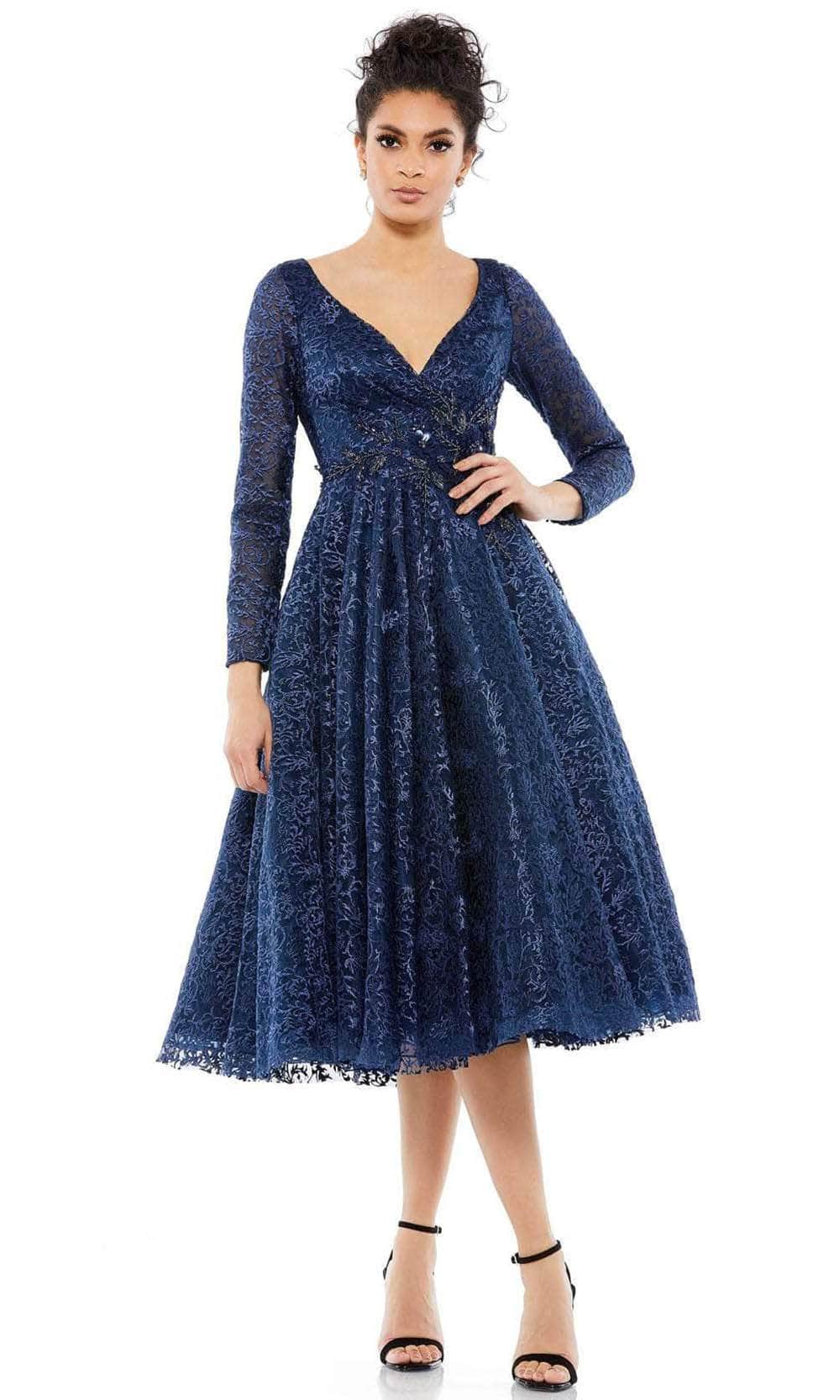 Mac Duggal 11218 - Long Sleeve Lace Cocktail Dress Special Occasion Dress 2 / Midnight