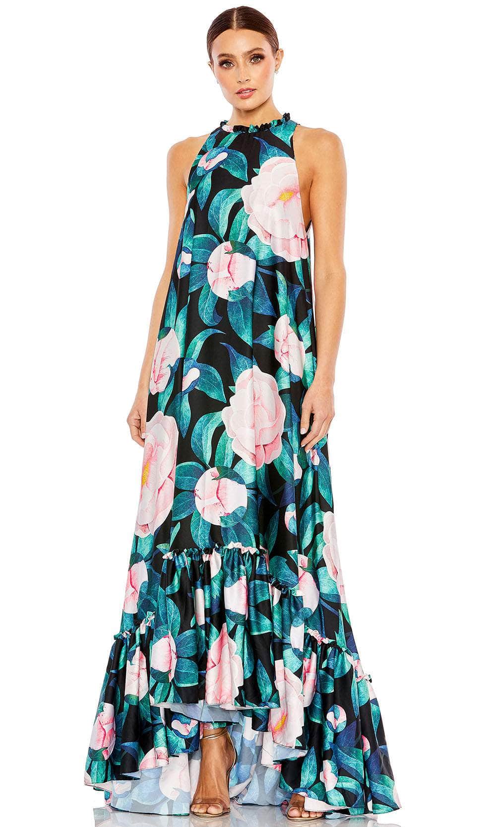 Mac Duggal 11406 - High Low Floral Printed Chiffon Overlay A-Line Dress - Sleeveless, Floral Prints, Ruffles, Full Back, Back Zipper, Tiered, Sweep Train ADASA Mac Duggal 11406 - High Low Floral Printed Chiffon Overlay A-Line Dress - Sleeveless, Floral Prints, Ruffles, Full Back, Back Zipper, Tiered, Sweep Train ADASA