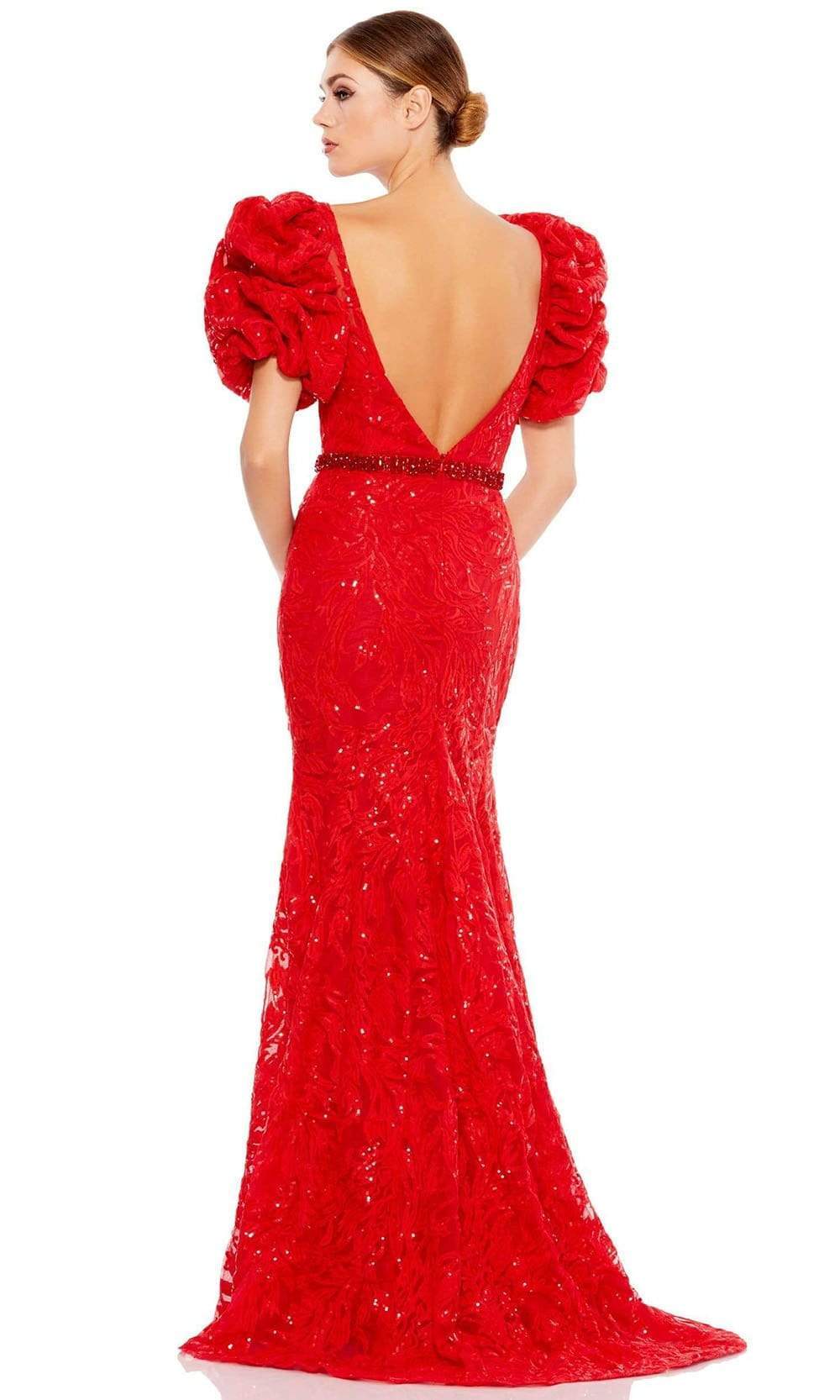 Mac Duggal - 12421 Puff Sleeve Sequined Lace Gown Evening Dresses
