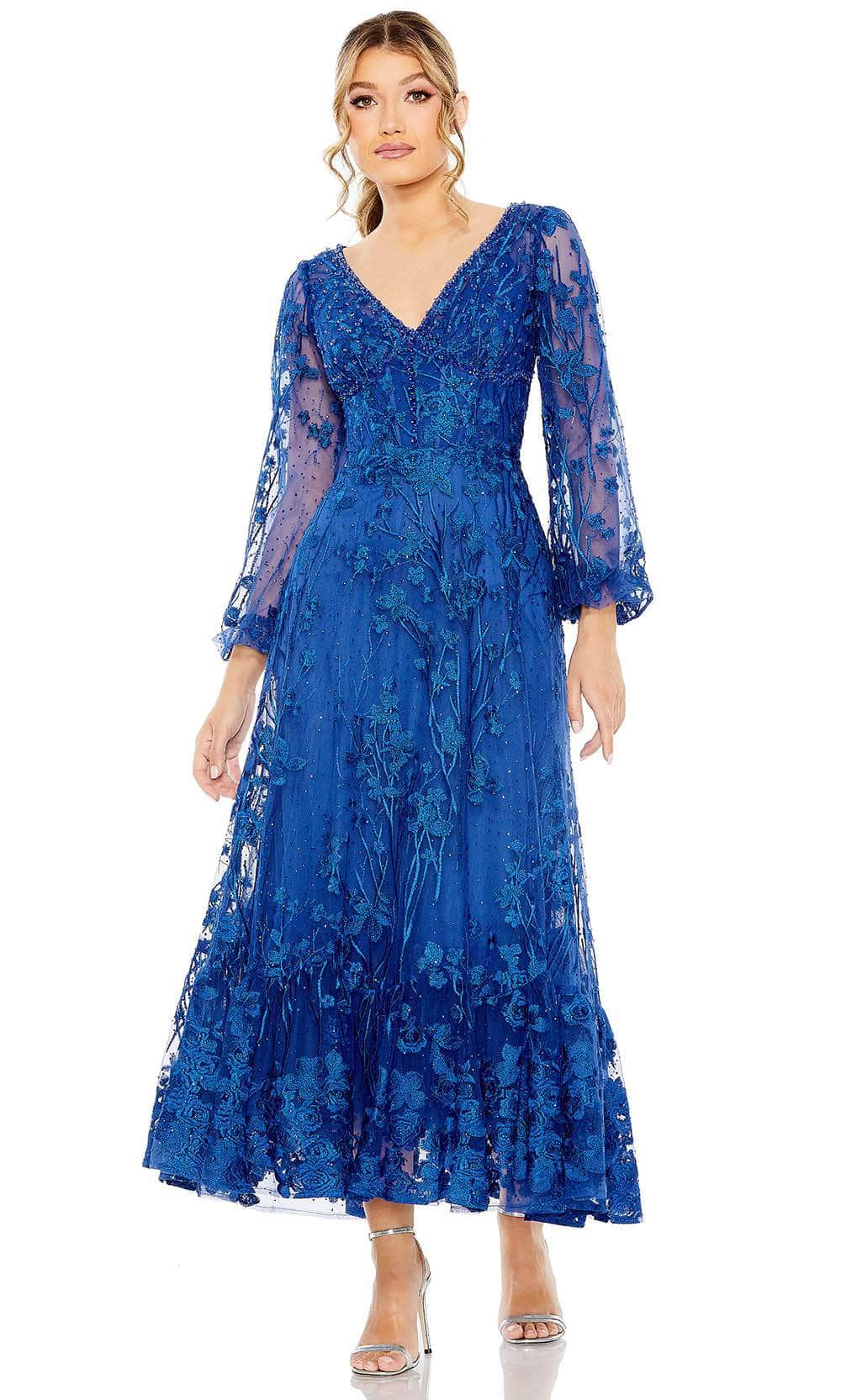 Mac Duggal 20512 - Tea Length Sheer Floral Embroidered Overlay A-Line Dress Mac Duggal 20512 - Tea Length Sheer Floral Embroidered Overlay A-Line Dress