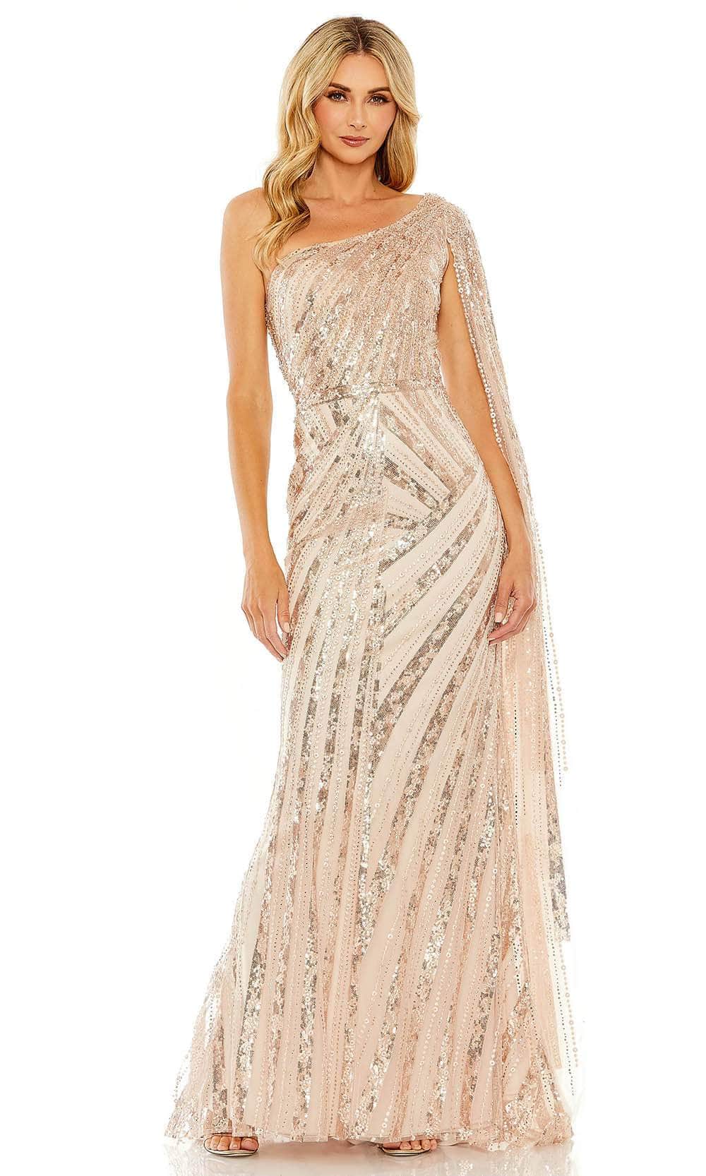 Mac Duggal Beaded One Shoulder Cape Sleeve Gown, Womens, 6, Rose Gold Mac Duggal Beaded One Shoulder Cape Sleeve Gown, Womens, 6, Rose Gold