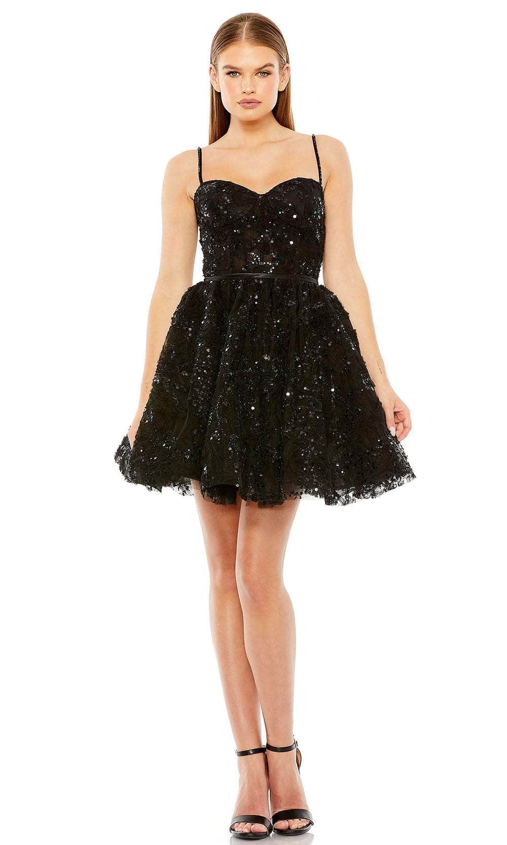 mac duggal mini dress Mac Duggal 20641 - Short Sequined Embellished Mesh Fabric A-Line Dress
