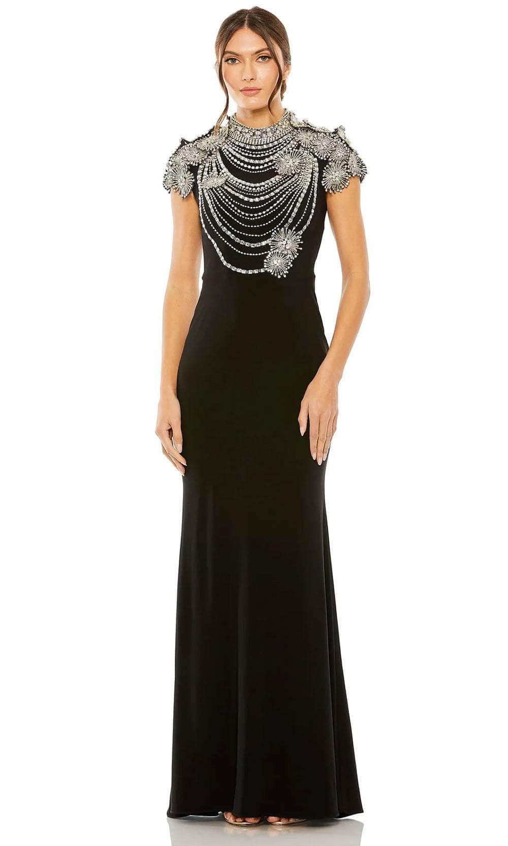 Mac Duggal Women's Embellished Crepe Column Gown - Black - Size 14 Mac Duggal Women's Embellished Crepe Column Gown - Black - Size 14