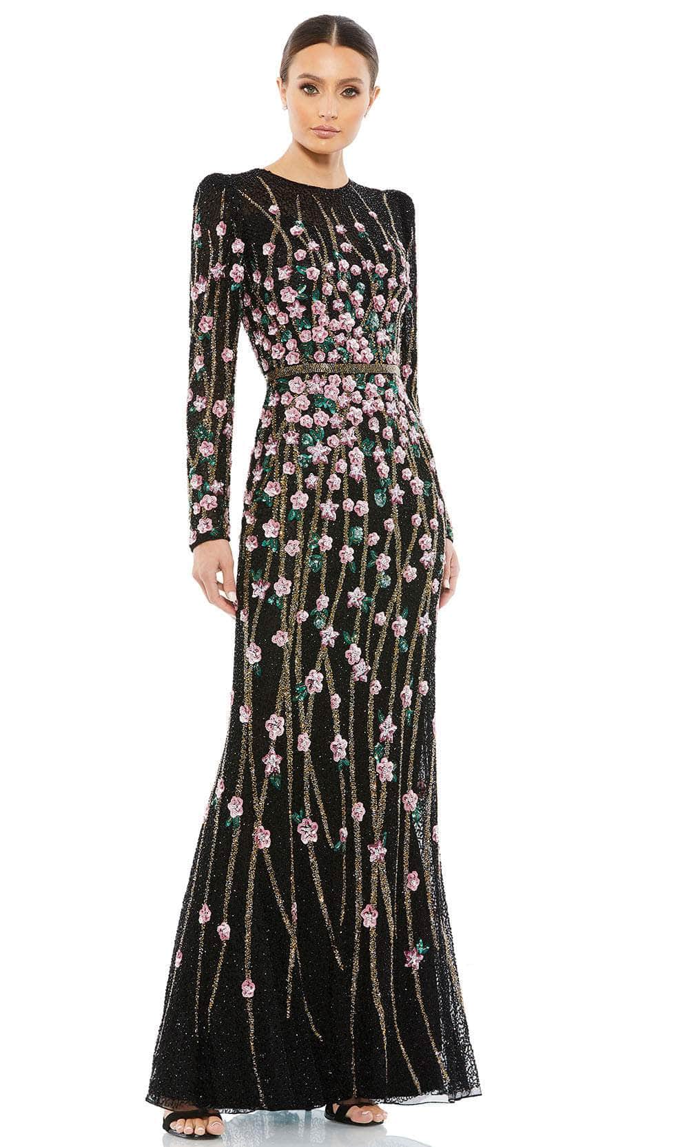 Mac Duggal 5492 - Long Floral Embellished Mesh Sheath Dress - Long Sleeves, Sequin And Beads, Fitted Bodice, Concealed Back Zipper ADASA Mac Duggal 5492 - Long Floral Embellished Mesh Sheath Dress - Long Sleeves, Sequin And Beads, Fitted Bodice, Concealed Back Zipper ADASA