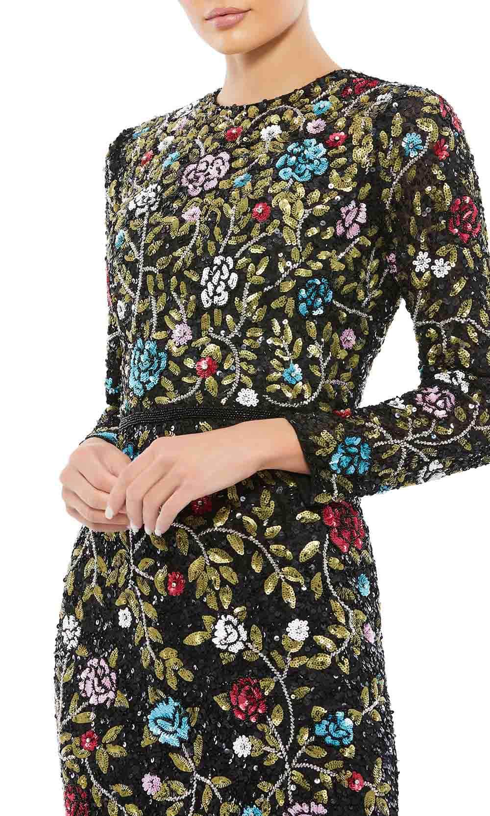 Mac Duggal 5556 - Long Sleeve Floral Sequin Prom Gown Special Occasion Dress