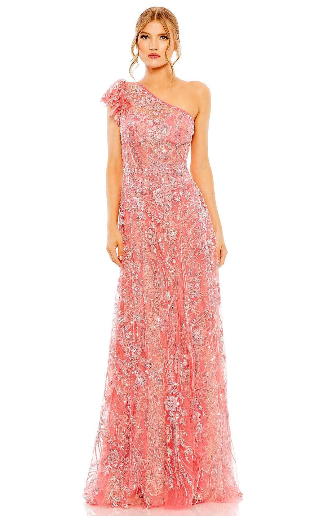 Mac Duggal 68512 - Long Embellished Net A-Line Dress - One-Shoulder, Flutter Sleeve, Floral Sequin And Beading, Back Zipper Closure, Train ADASA Mac Duggal 68512 - Long Embellished Net A-Line Dress - One-Shoulder, Flutter Sleeve, Floral Sequin And Beading, Back Zipper Closure, Train ADASA