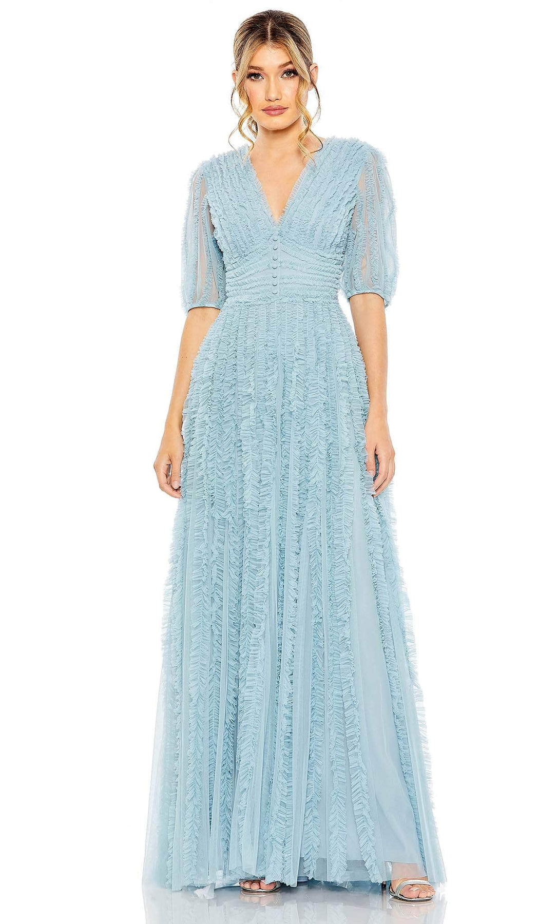 Mac Duggal 8050 - Puff Sleeve A-Line Formal Dress Special Occasion Dress 4 / French Blue