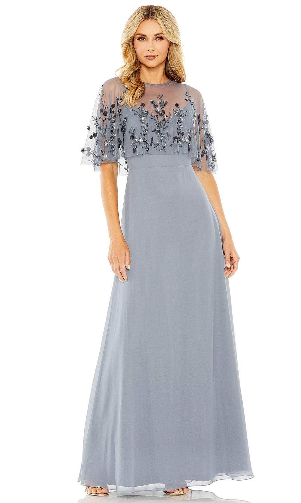 Mac Duggal - Sleeveless Gown With Embellished Cape - Slate Blue Mac Duggal - Sleeveless Gown With Embellished Cape - Slate Blue