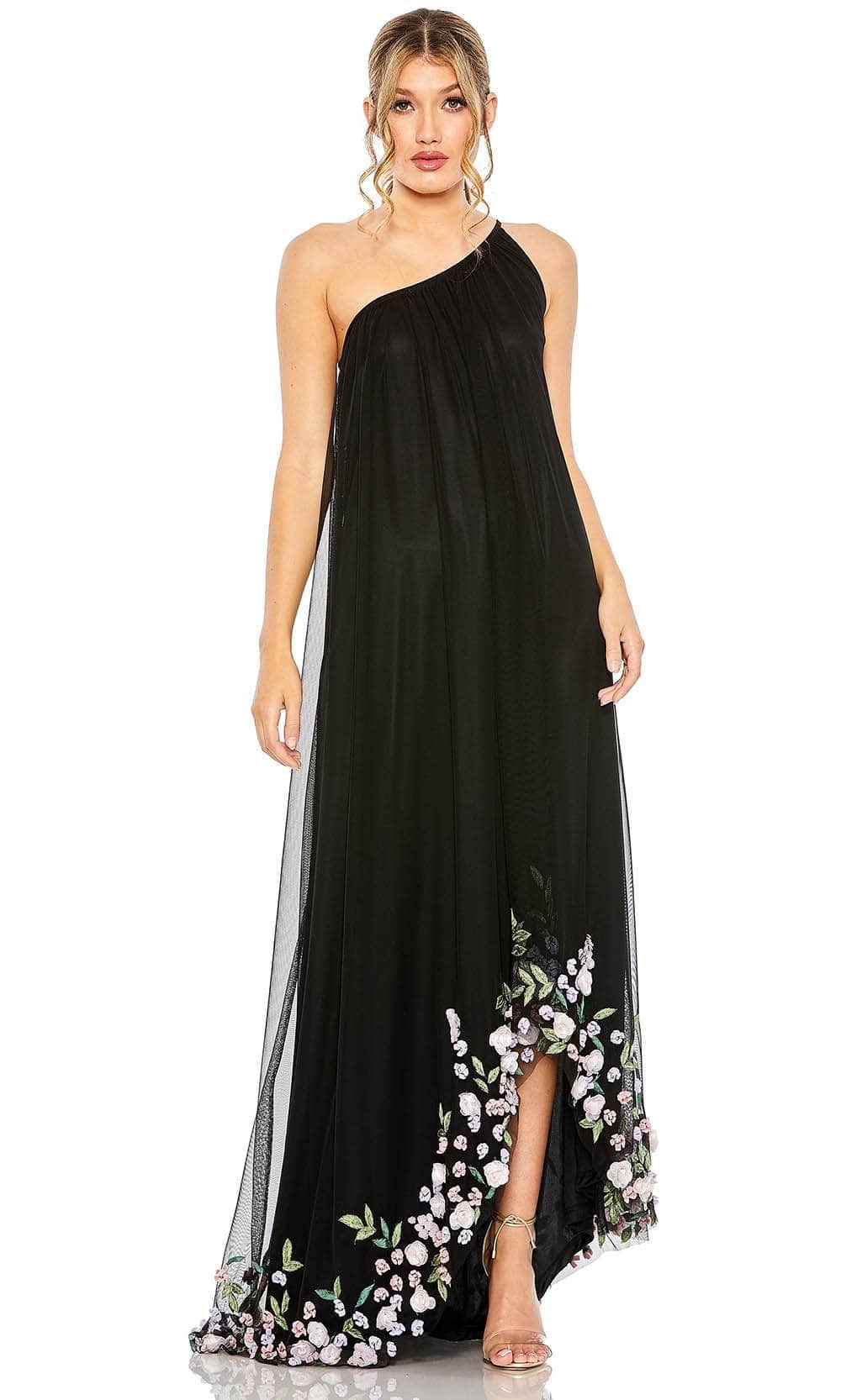 Mac Duggal 9236 - High Low Embellished Tulle Overlay A-Line Dress - Sleeveless, Thin Strap, 3D Floral Appliques, Embroidery, Mid-Open Back, Back Zipper, Sweep Train ADASA Mac Duggal 9236 - High Low Embellished Tulle Overlay A-Line Dress - Sleeveless, Thin Strap, 3D Floral Appliques, Embroidery, Mid-Open Back, Back Zipper, Sweep Train ADASA