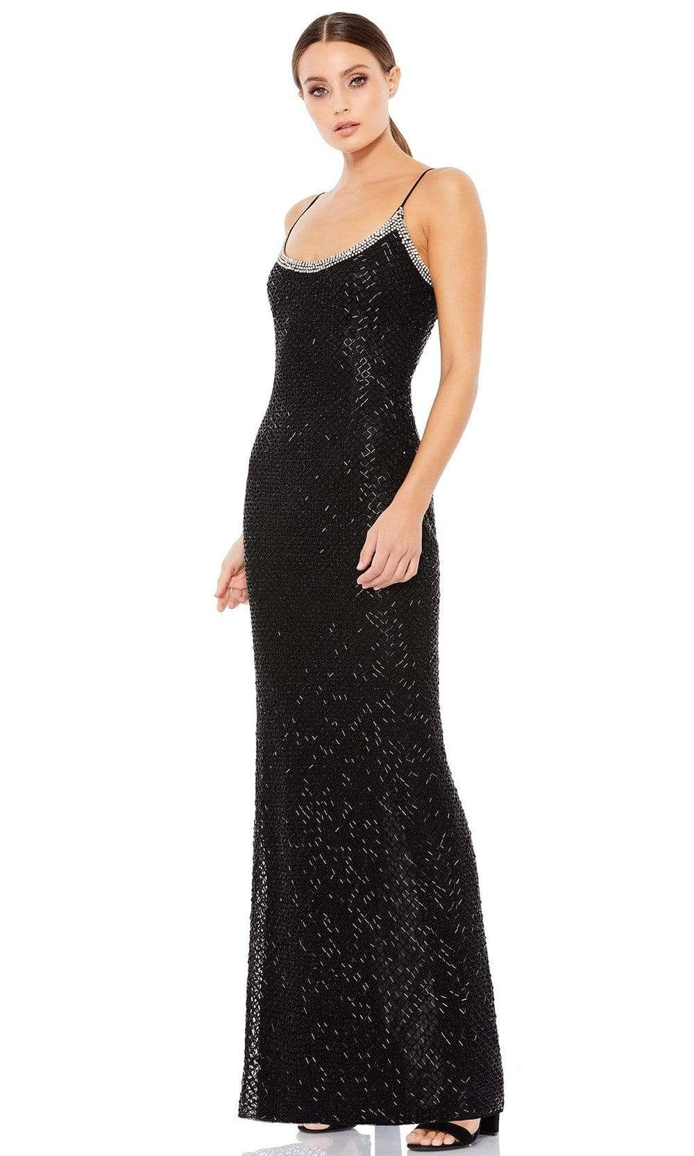 Mac Duggal - White Beaded Spaghetti Strap Column Gown - US 12 Mac Duggal - White Beaded Spaghetti Strap Column Gown - US 12