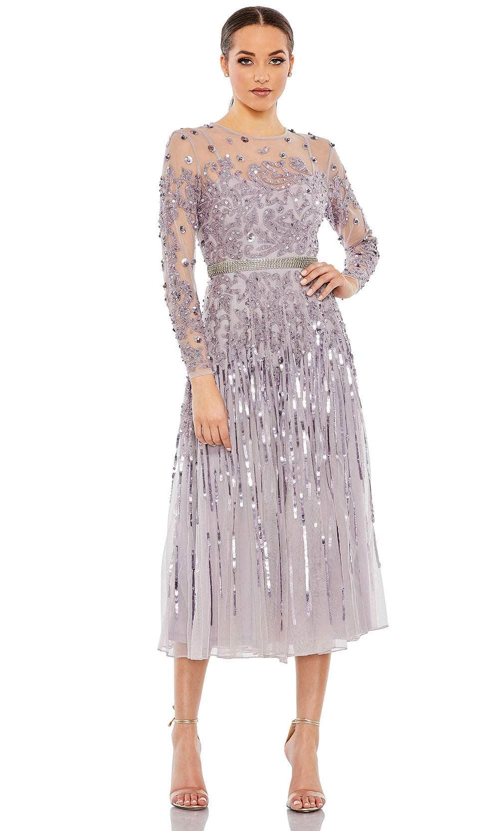 sequin mesh dress knee sleeve knee length dresses for ladies Gunmetal Rhinestone Mesh Midi Dress self-portrait-US
