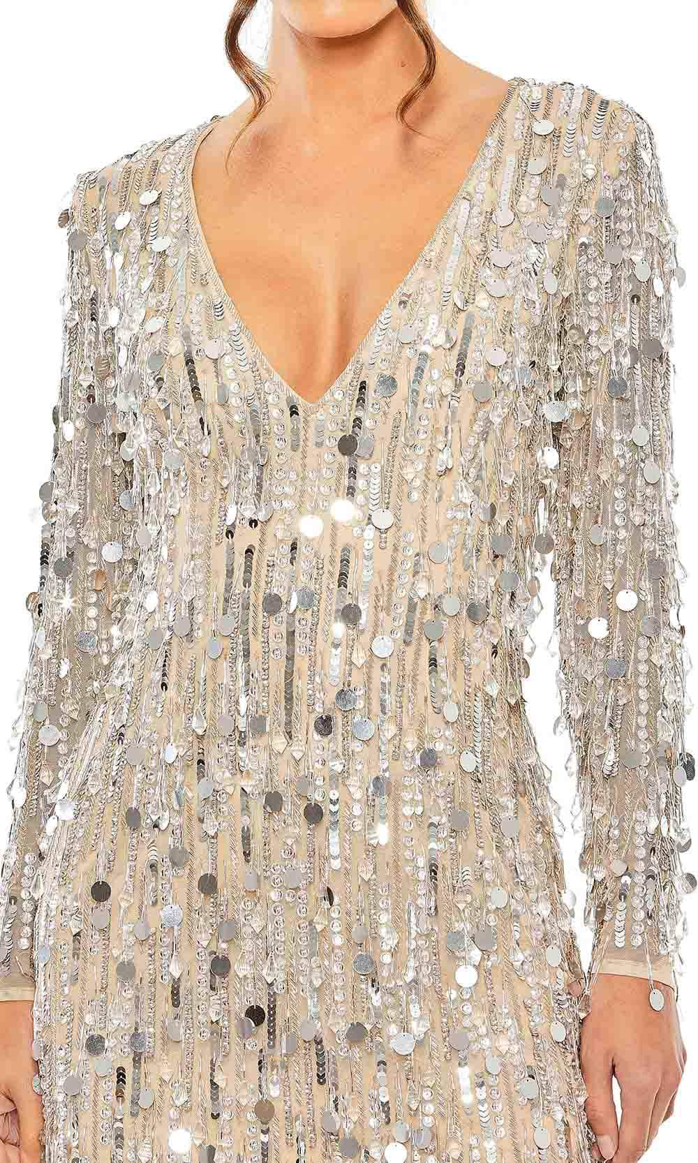 Mac Duggal 93850 - Sheer Sleeve Fringes Cocktail Dress Special Occasion Dress