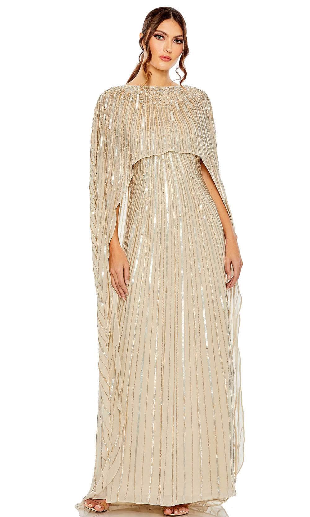 Mac Duggal - Black Embellished Beaded Column Cape Gown - US 14 Mac Duggal - Black Embellished Beaded Column Cape Gown - US 14