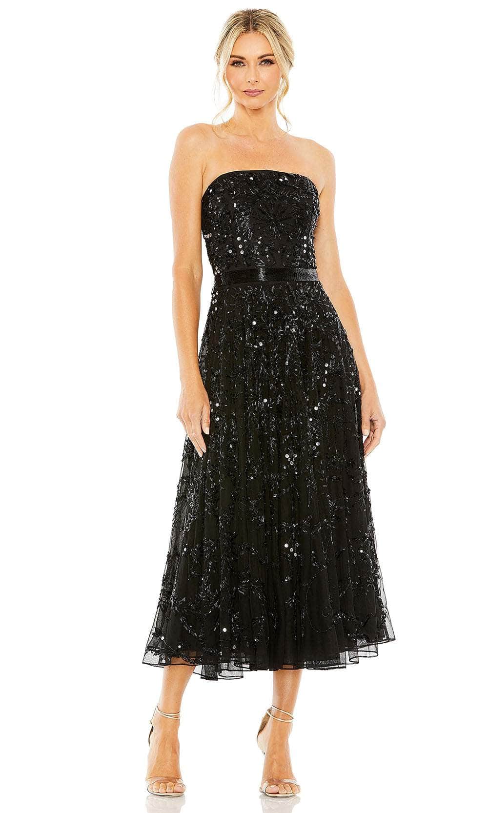 Mac Duggal - Black Strapless Embellished A Line Dress - US 6 Mac Duggal - Black Strapless Embellished A Line Dress - US 6