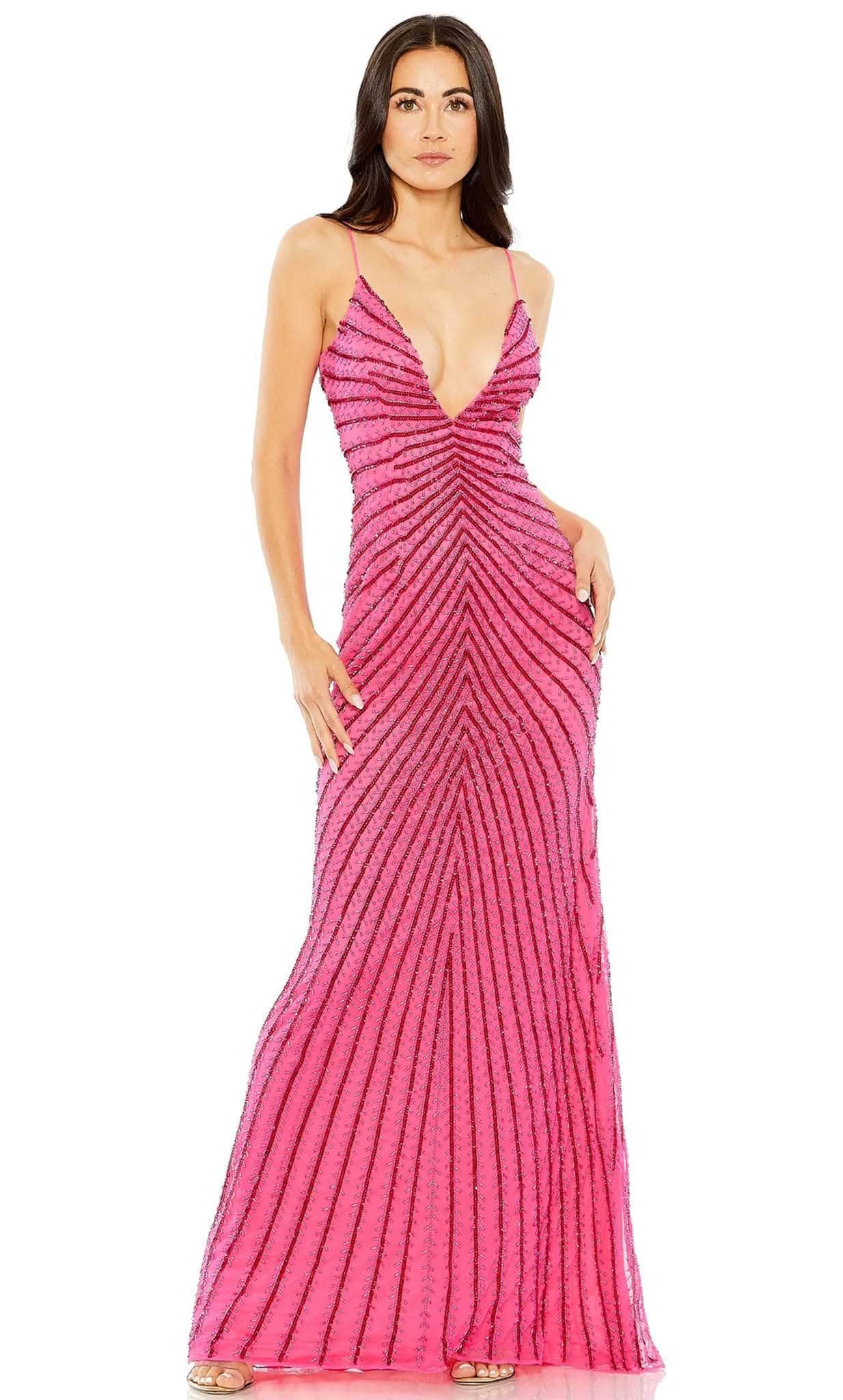 Mac Duggal 93950 - Long Chiffon Sheath Dress - Spaghetti Straps, Beaded, Plunging V-Back, Back Zipper, Floor Length ADASA Mac Duggal 93950 - Long Chiffon Sheath Dress - Spaghetti Straps, Beaded, Plunging V-Back, Back Zipper, Floor Length ADASA