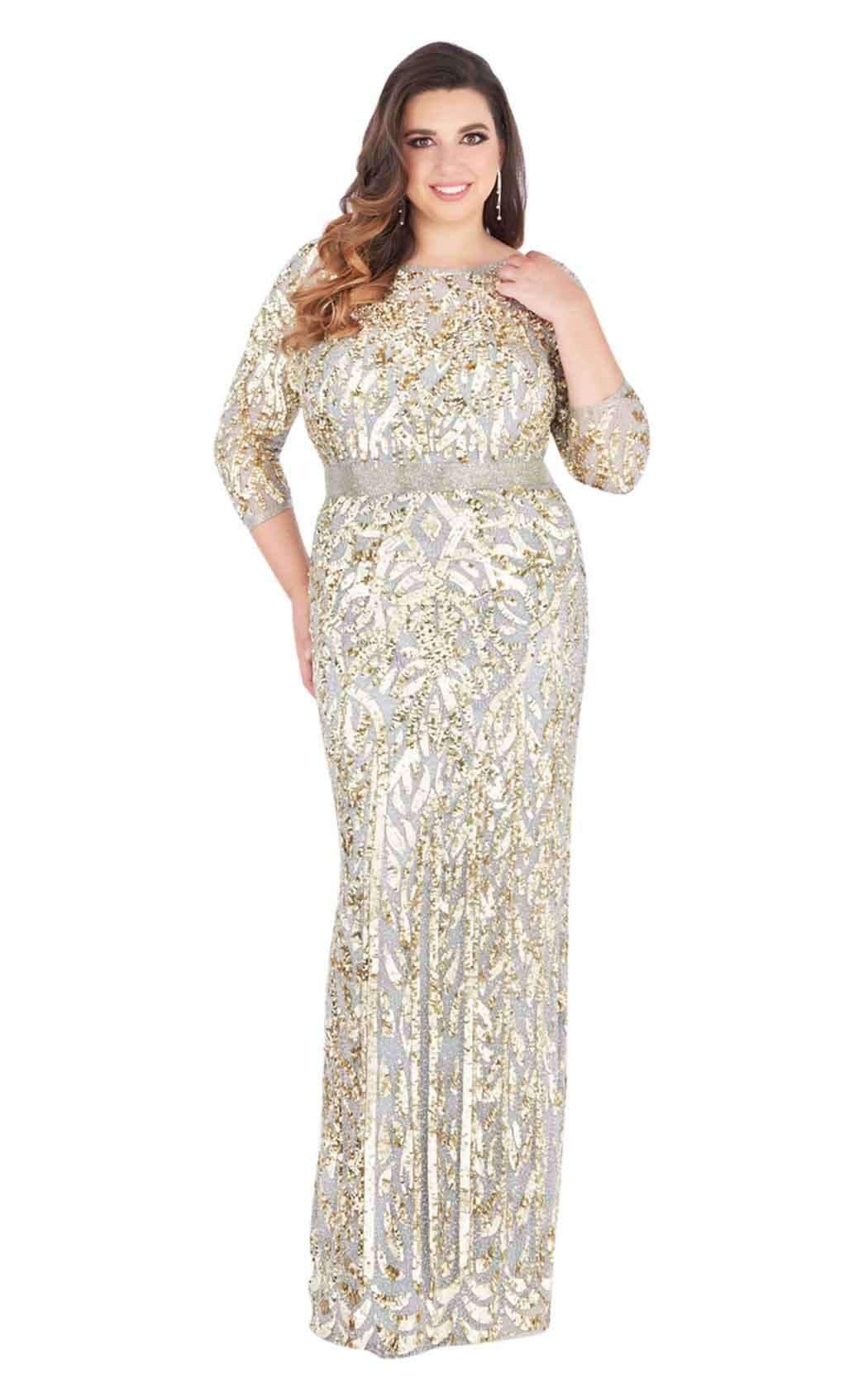 Mac Duggal - Beaded Bateau Sheath Evening Gown 4857F CCSALE 14W / Platinum
