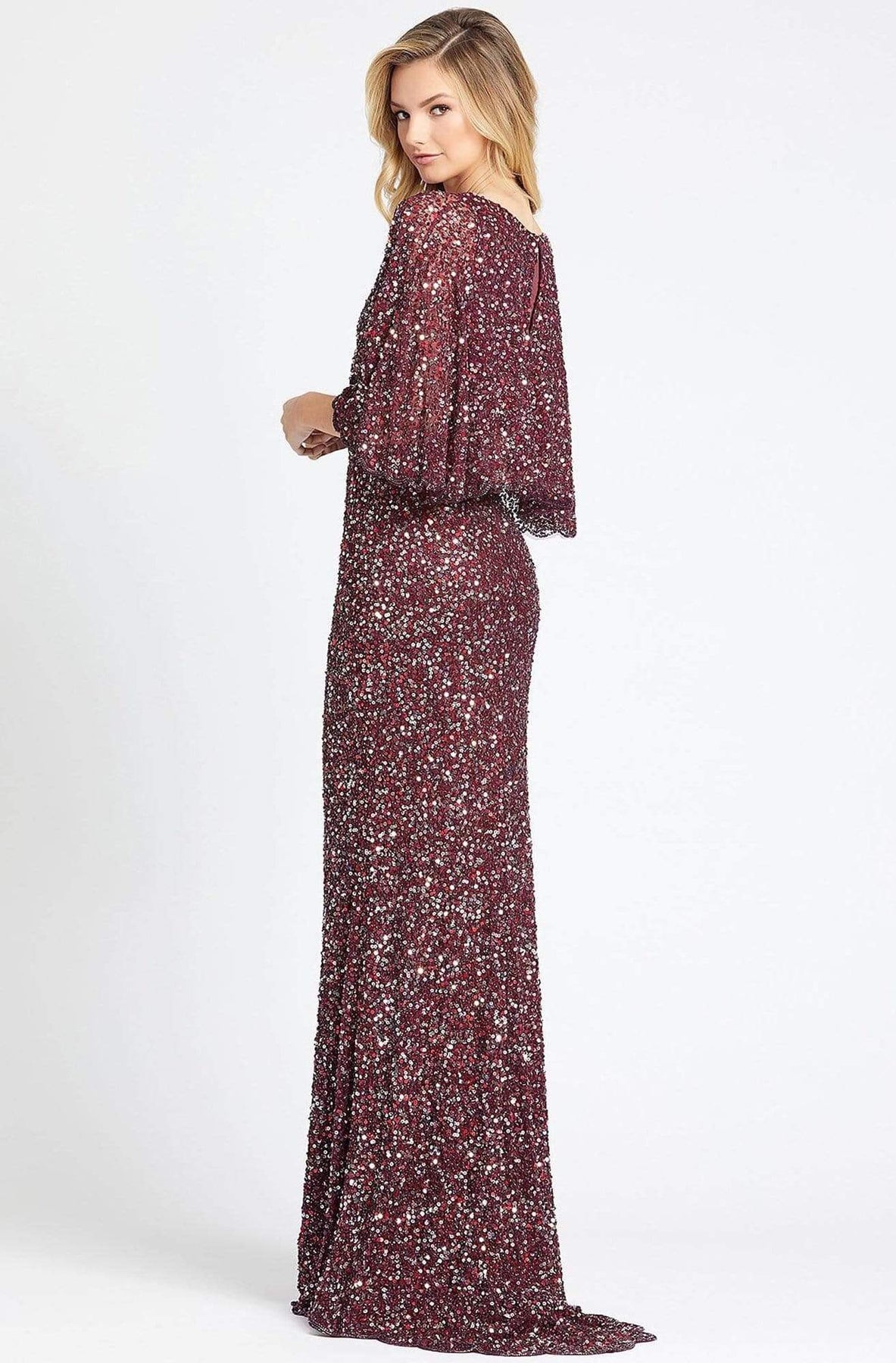 Mac Duggal Evening - 4808D Cape Sleeve Deep V-Neck Sequined Gown Special Occasion Dress