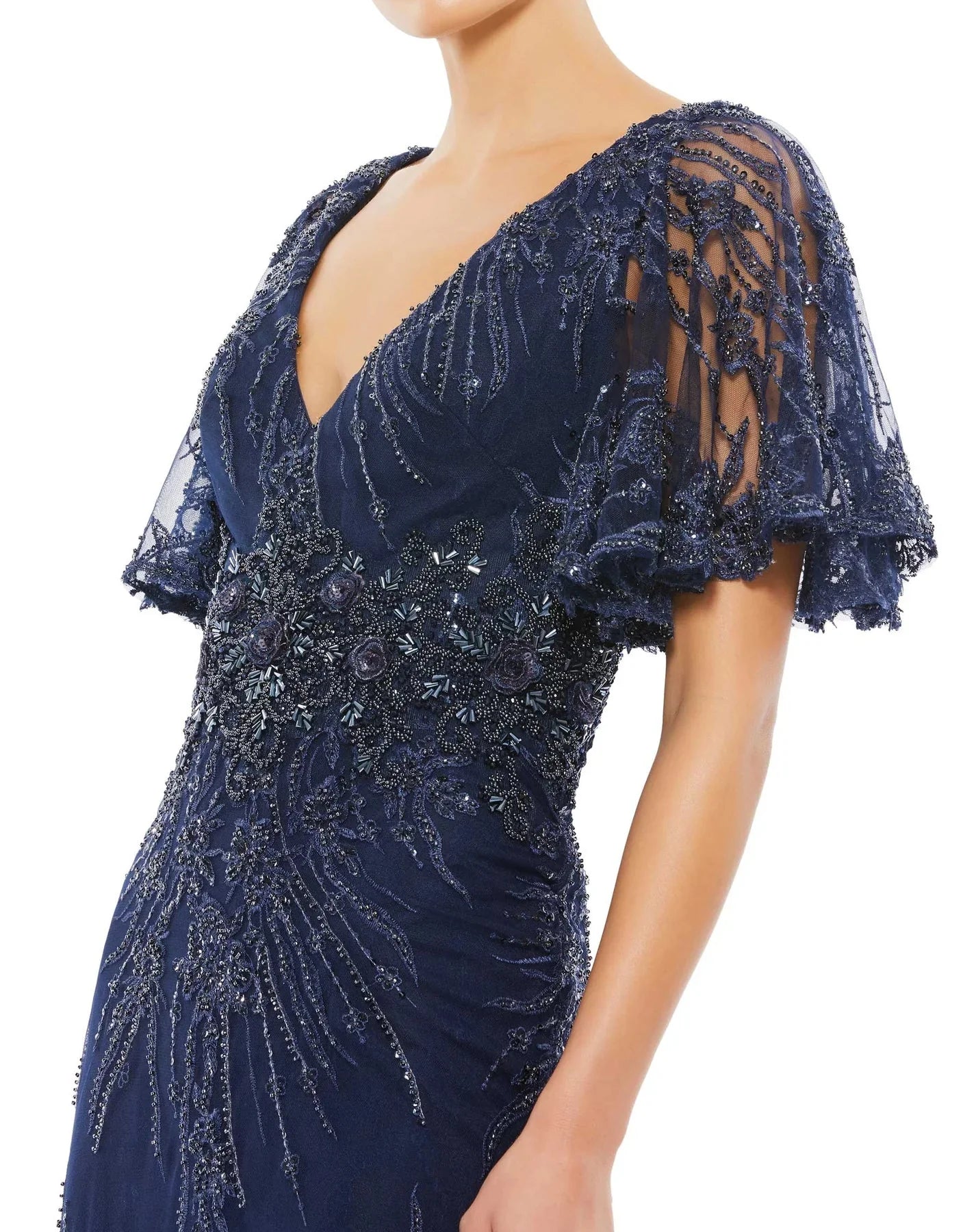 Mac Duggal Evening - 67493D V-Neck Bell Sleeve Embroidered Gown Evening Dresses
