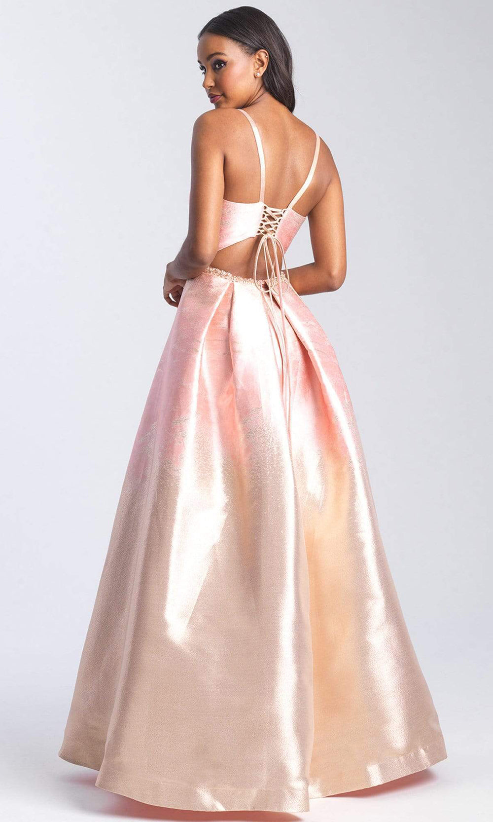 Madison James - 20-333 Deep V-neck Metallic Mikado Ballgown Ball Gowns 2 / English Rose