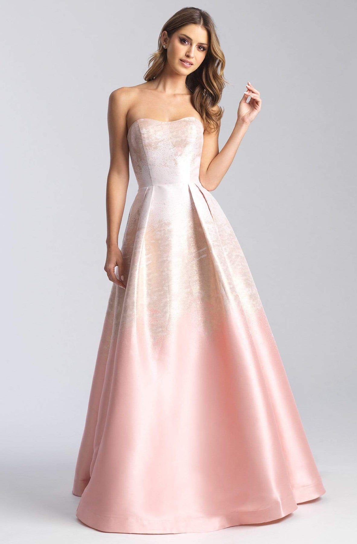Madison James - 20-334 Contrast Print Metallic Mikado Ballgown Ball Gowns 2 / English Rose