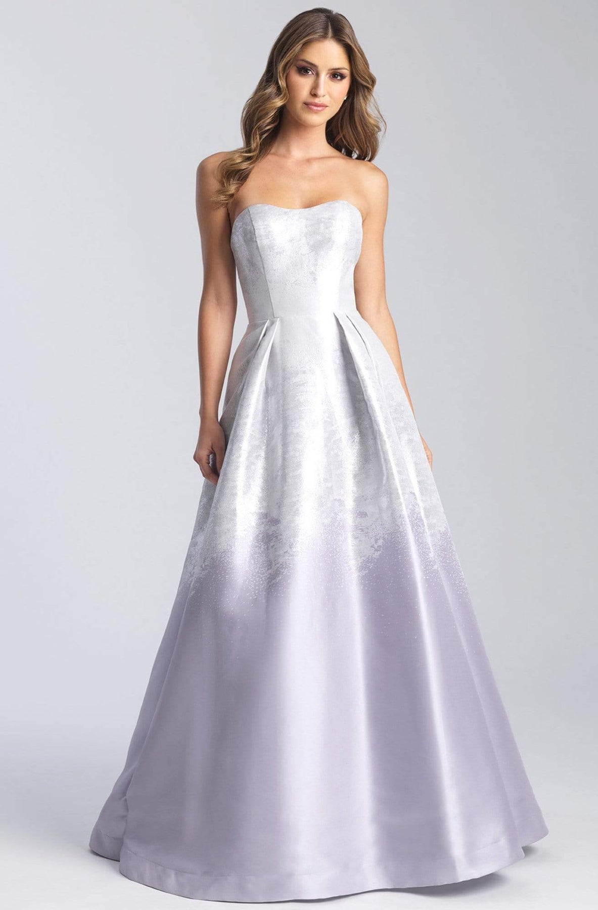 Madison James - 20-334 Contrast Print Metallic Mikado Ballgown Ball Gowns 2 / Silver