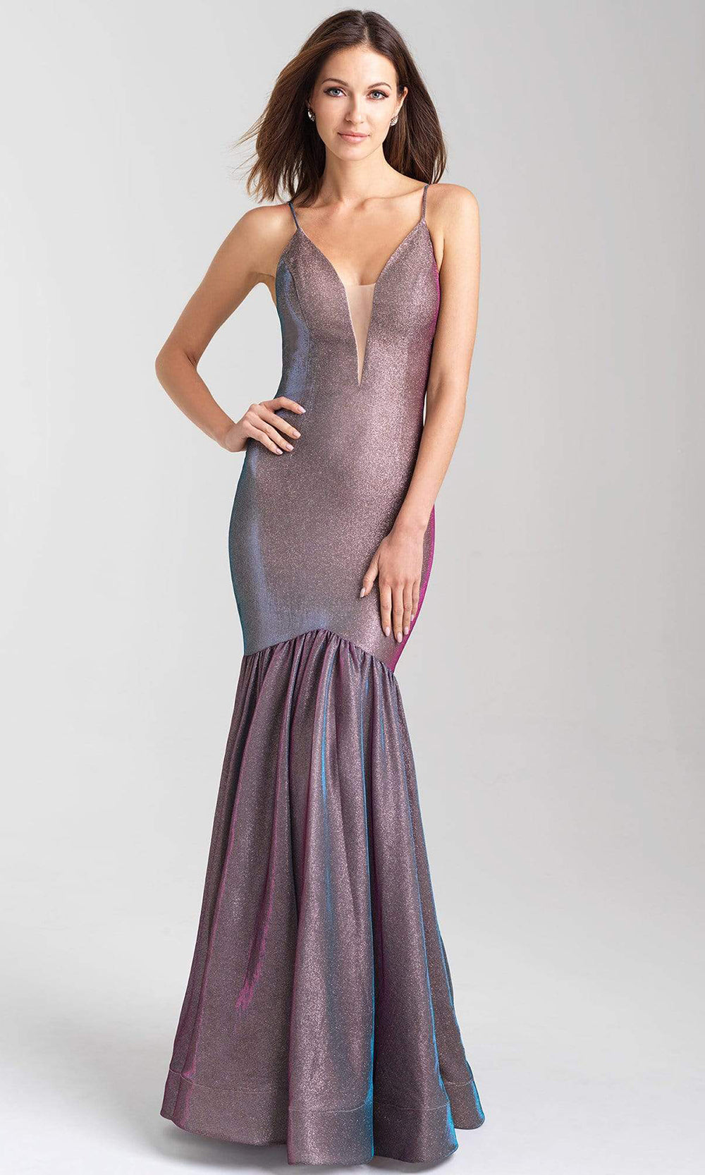 Madison James - 20-355 Deep V-neck Glitter Jersey Trumpet Dress Prom Dresses