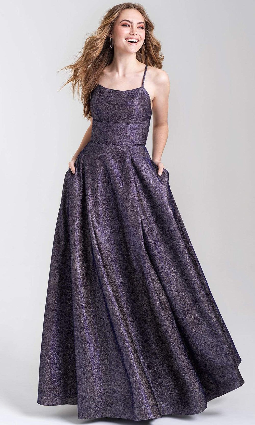 Madison James - 20-381 Shimmer Knit Scoop A-line Dress Prom Dresses 2 / Purple