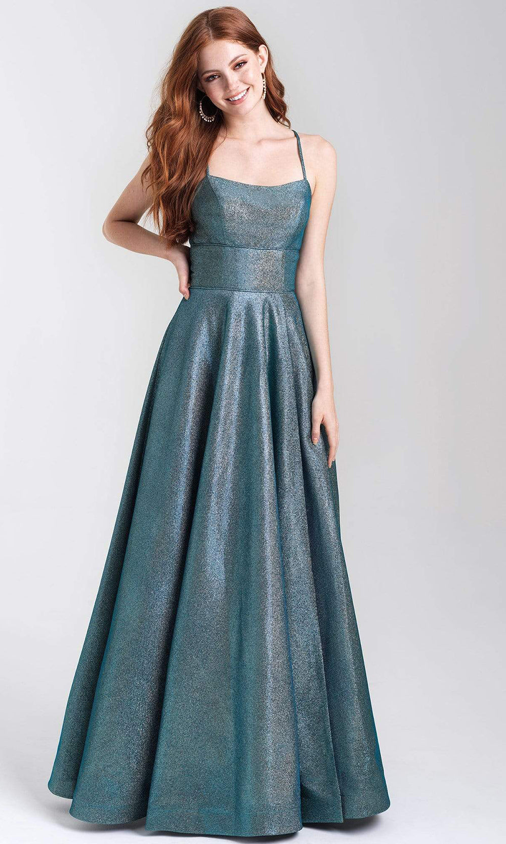 Madison James - 20-381 Shimmer Knit Scoop A-line Dress Prom Dresses 2 / Turquoise