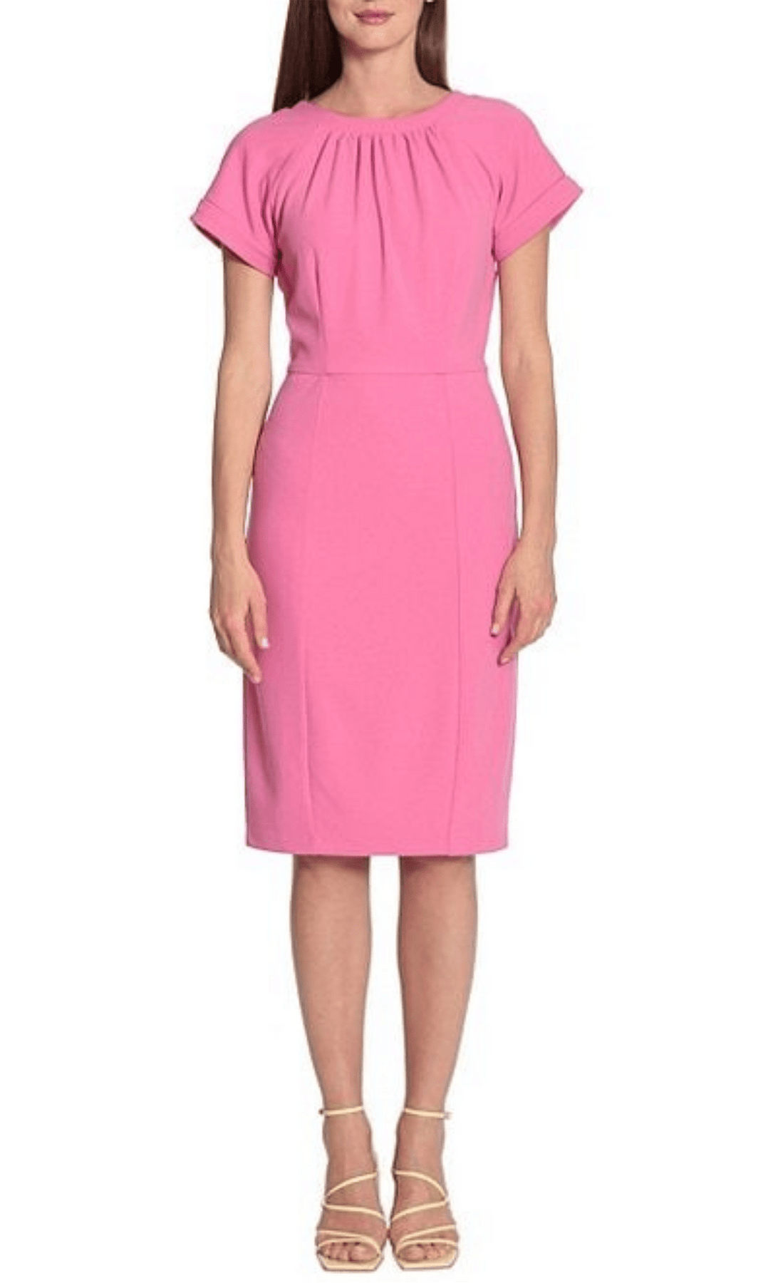 Maggy London G5309M - Shirred Jewel Neck Cocktail Dress Special Occasion Dress 0 / Rose