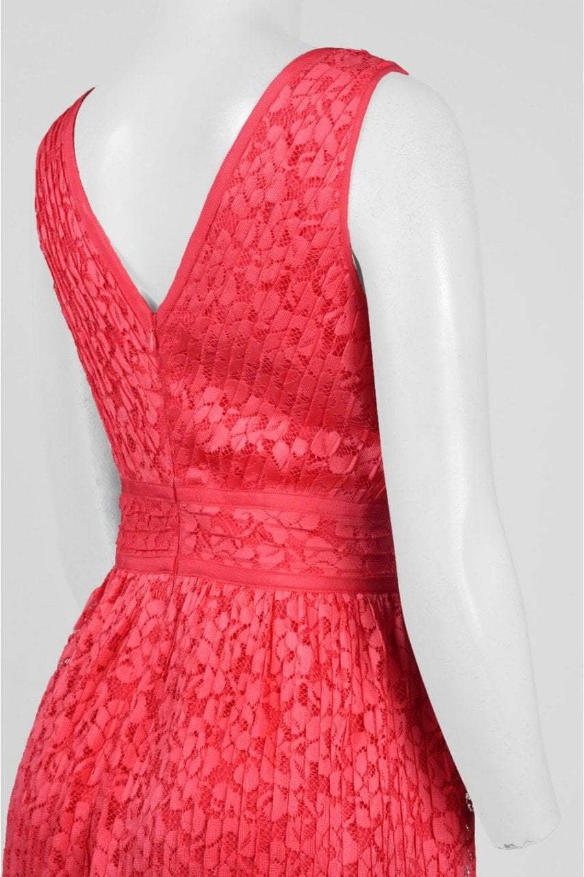 Maggy London - G2521M Pleated Floral Lace Dress in Red