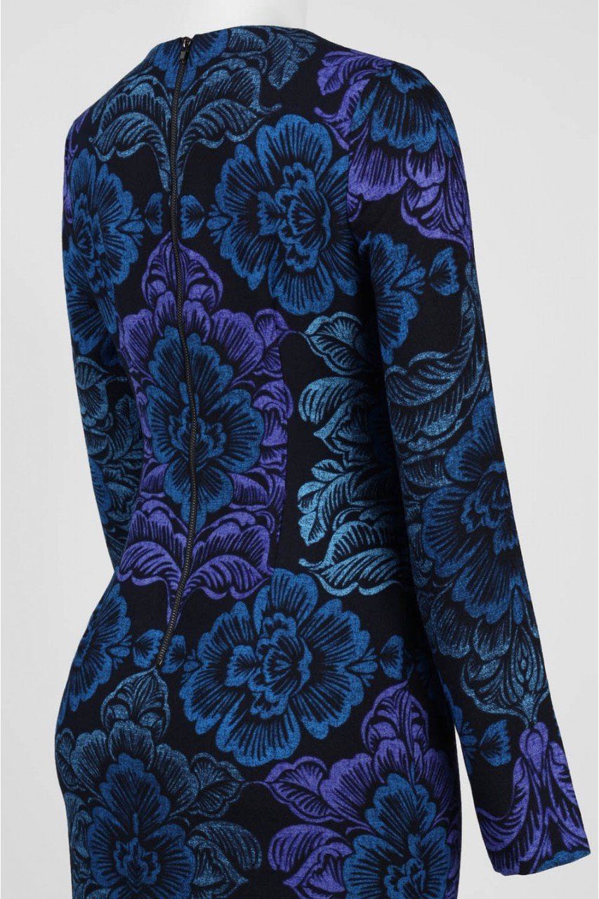 Maggy London - GSF03M Long Sleeve Floral Print Crepe Dress in Blue