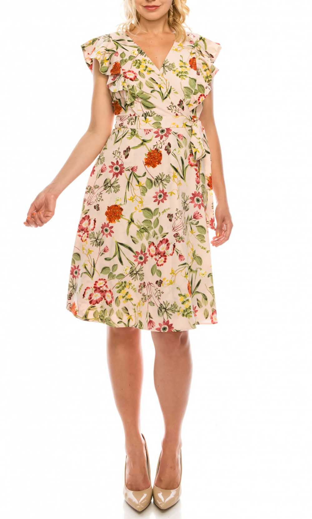 Maggy London - GSP13M Flutter Sleeve Floral Print A-Line Dress In Floral