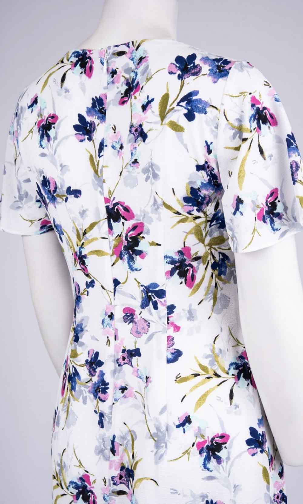Maggy London - G4059M Flutter Sleeve Floral Print Wrap Skirt Dress In White and Floral