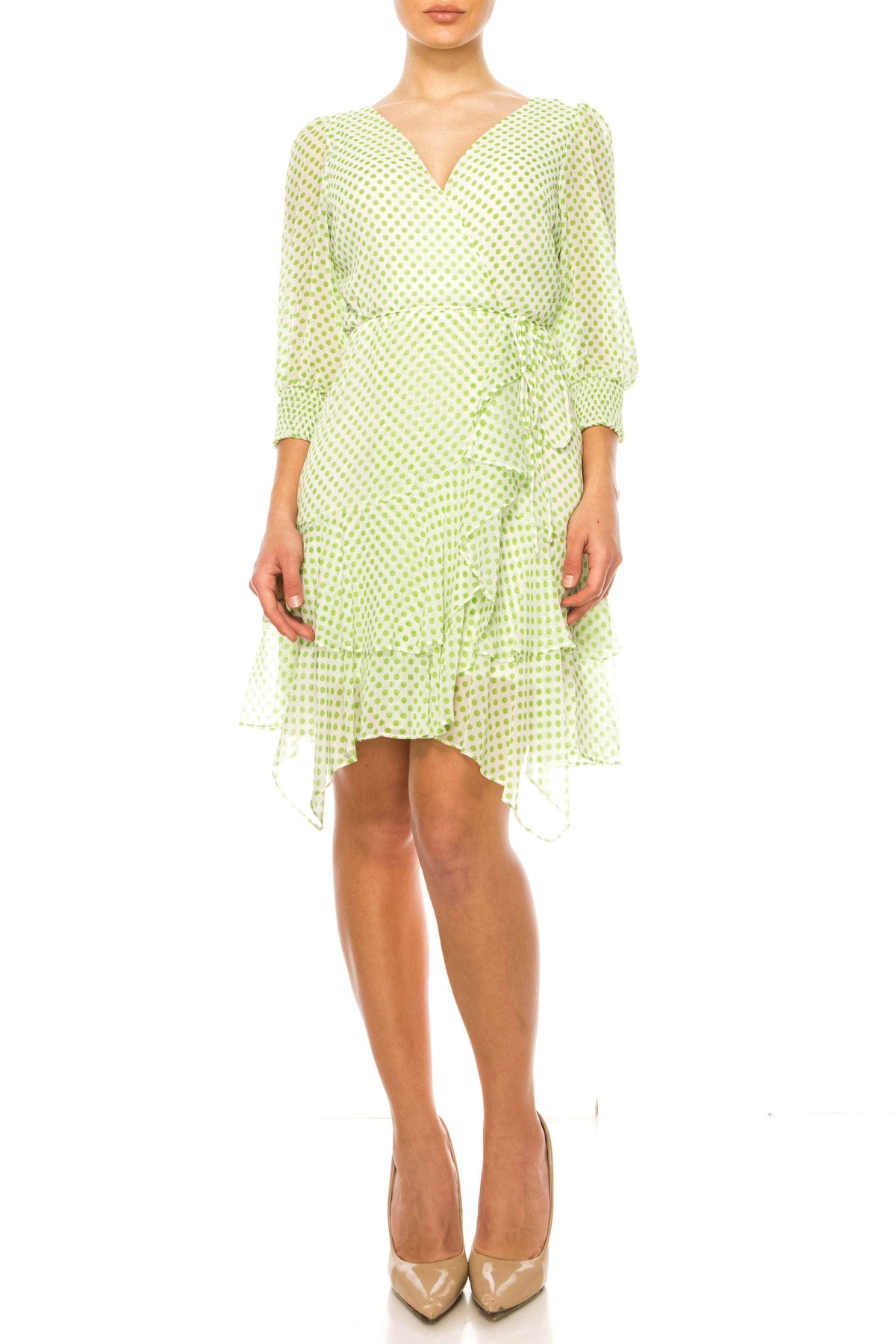 Maison Tara 58659MA - Polka V-Neck Casual Dress Special Occasion Dresses