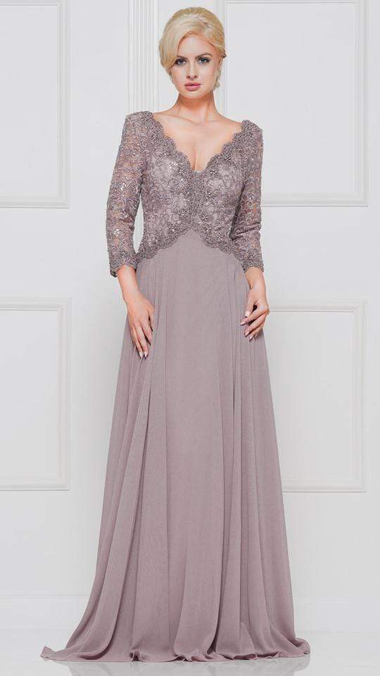 Marsoni by Colors - M225 Quarter Sleeve Scalloped Lace Gown Special Occasion Dress