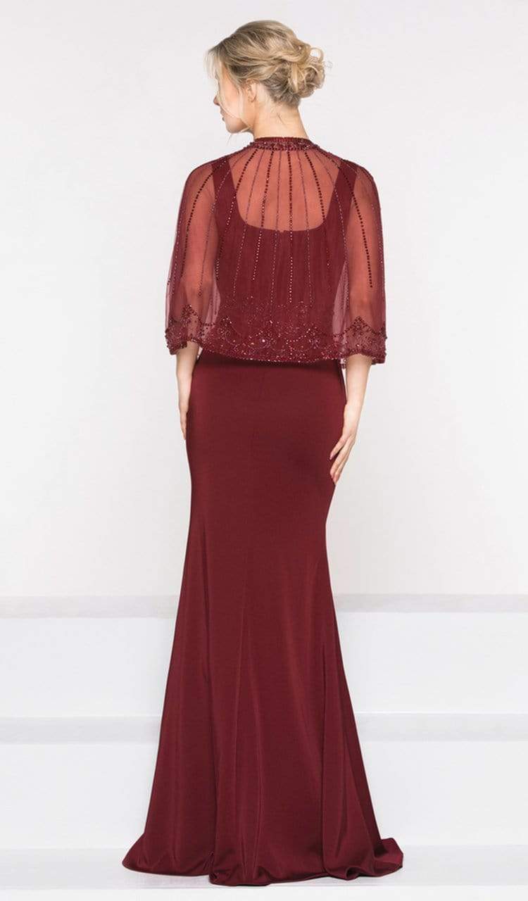 Marsoni by Colors - M232 Jeweled Cape Long Faille Gown Special Occasion Dress