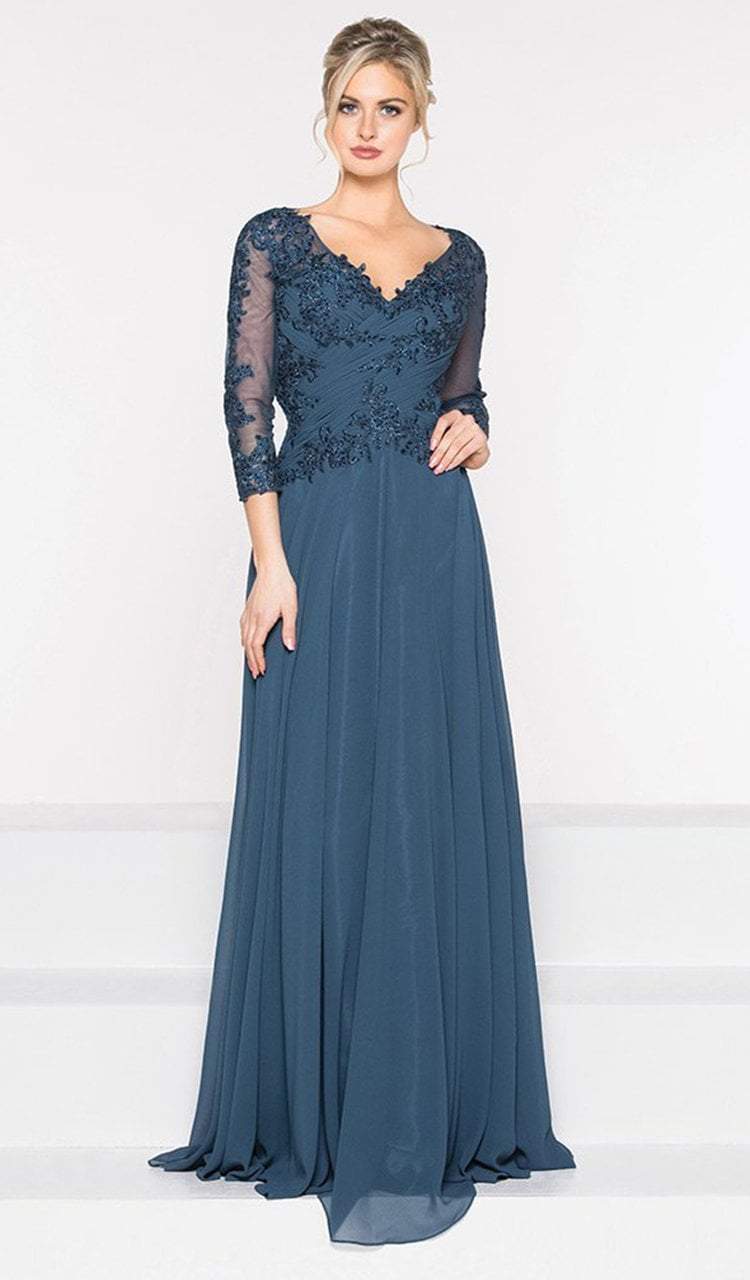 Marsoni by Colors - M237 V-Neck Beaded Lace Applique Chiffon Dress Special Occasion Dress