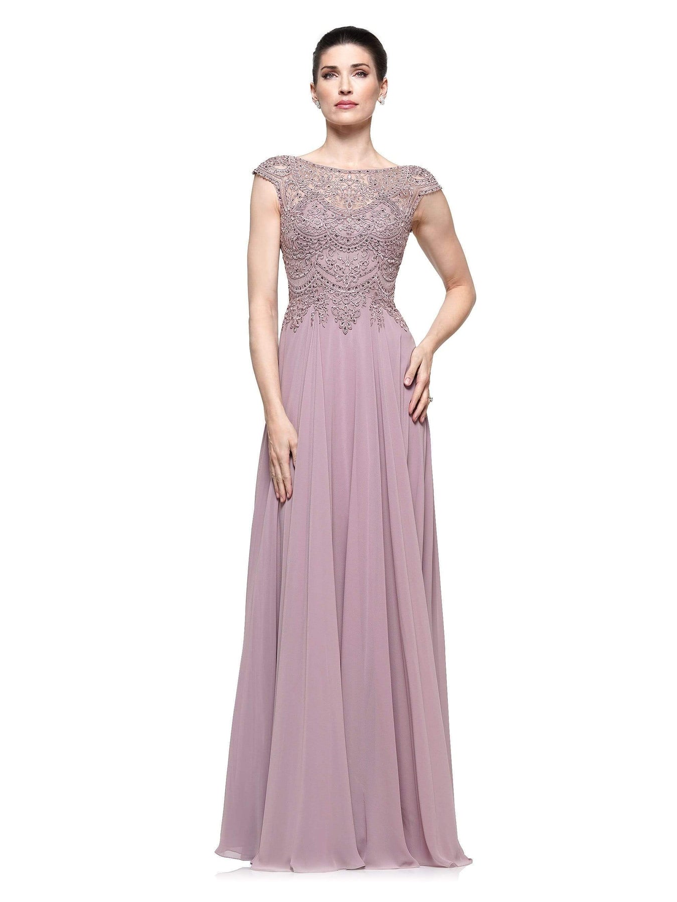 Marsoni by Colors - M238 Beaded Applique A Line Chiffon Dress Special Occasion Dress 4 / Mauve