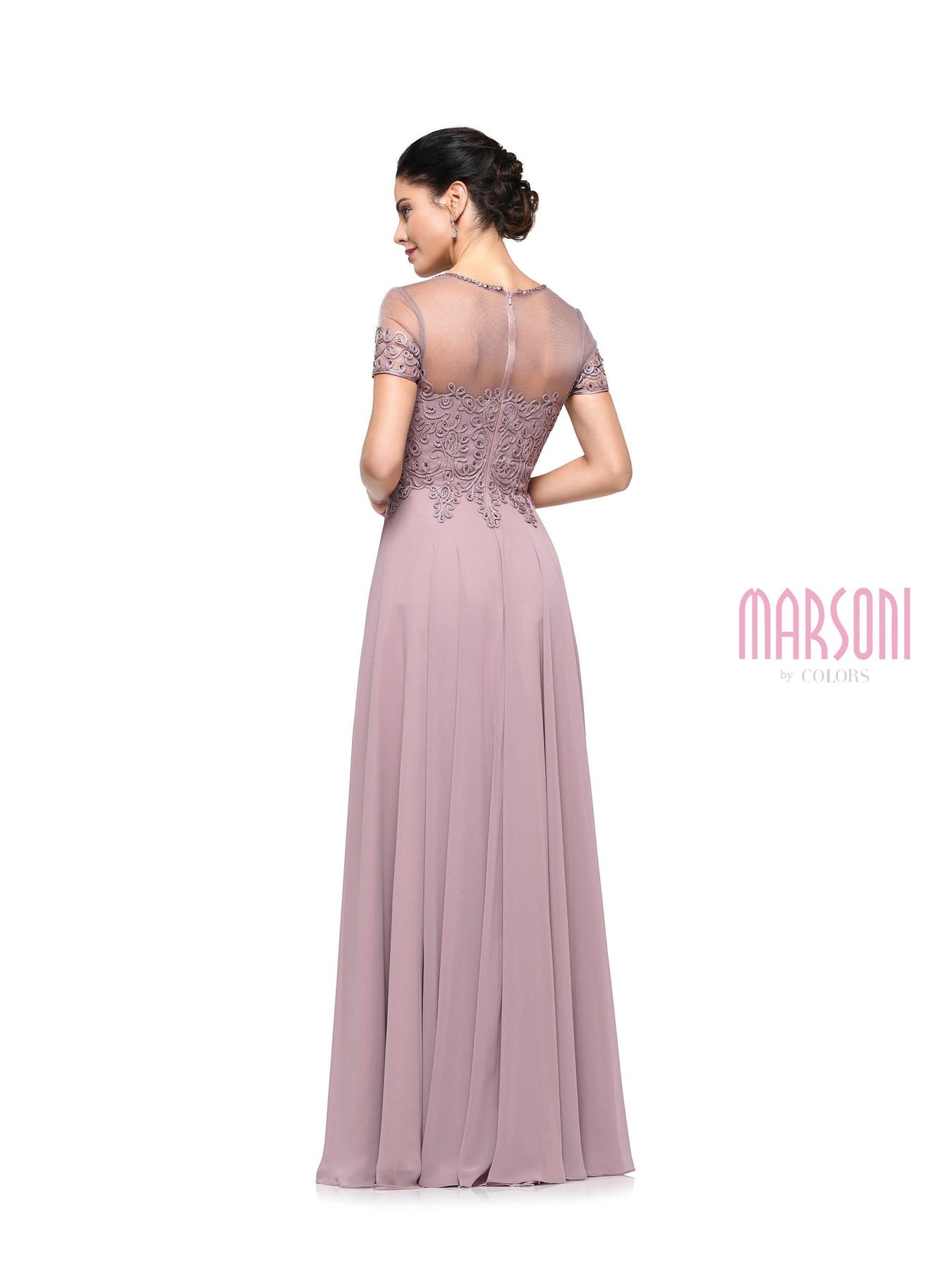 Marsoni by Colors - M271 Short Sleeve Queen Anne Soutache Gown Mother of the Bride Dresses