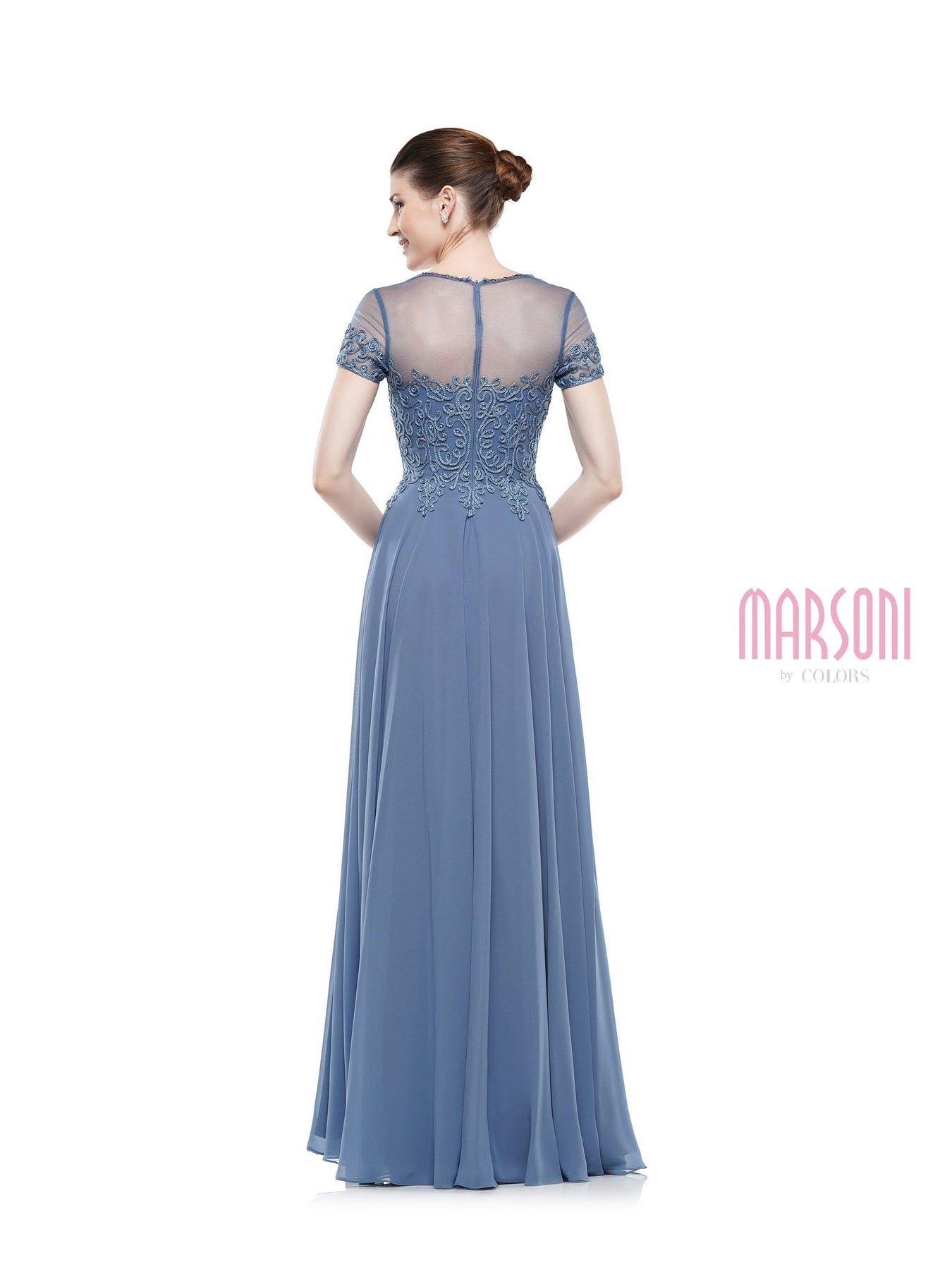 Marsoni by Colors - M271 Short Sleeve Queen Anne Soutache Gown Mother of the Bride Dresses