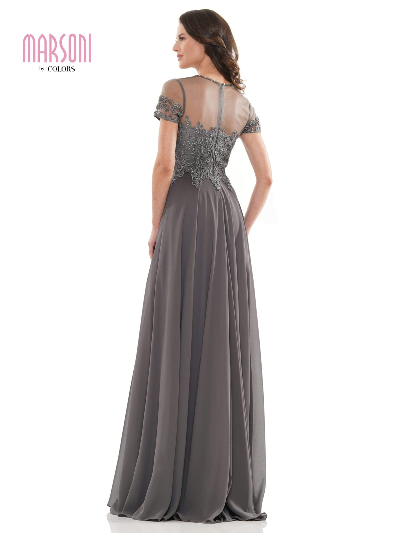 Marsoni by Colors - M271 Short Sleeve Queen Anne Soutache Gown Mother of the Bride Dresses