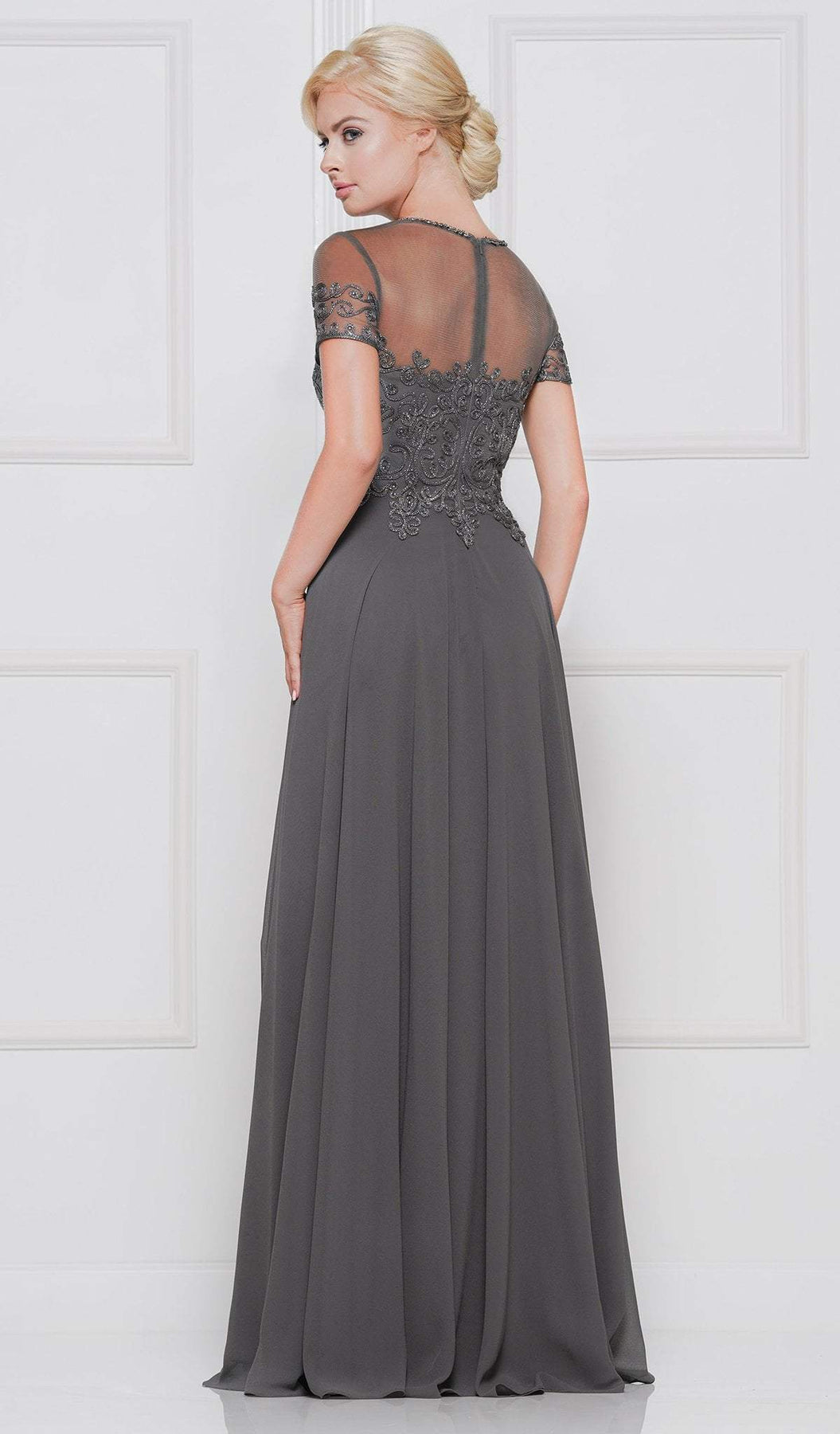 Marsoni by Colors - M271 Short Sleeve Queen Anne Soutache Gown Mother of the Bride Dresses