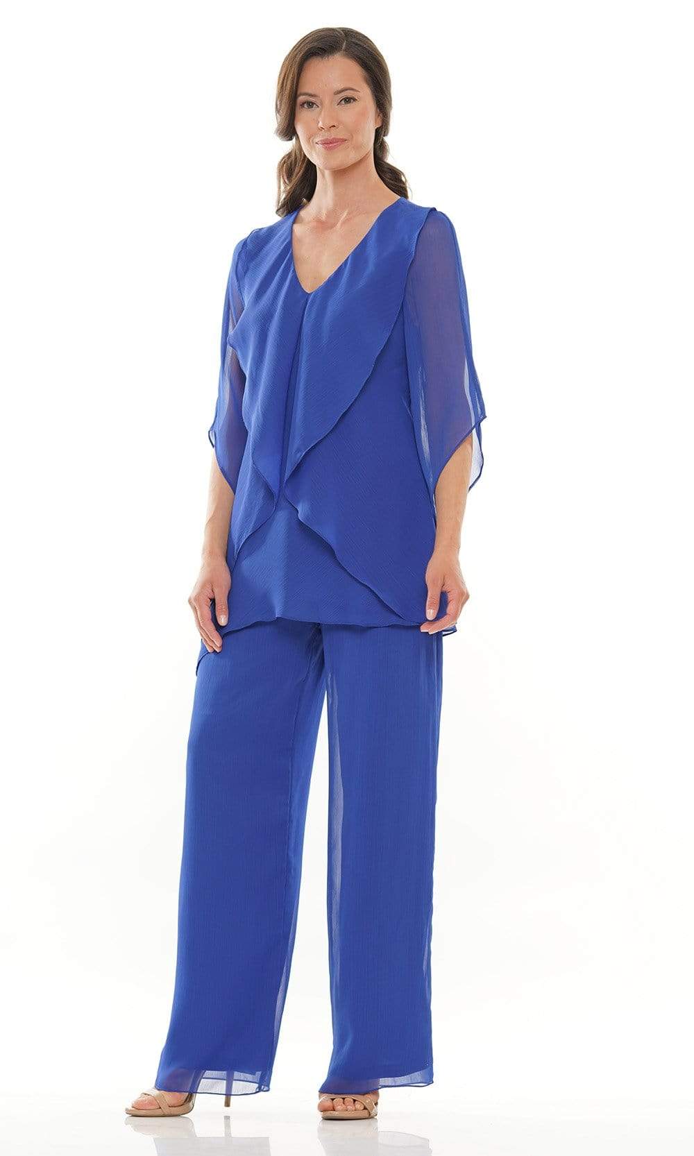 Marsoni by Colors - M308 V-Neck Half Sleeves Pantsuit Mother of the Bride Dresses 6 / Cobalt