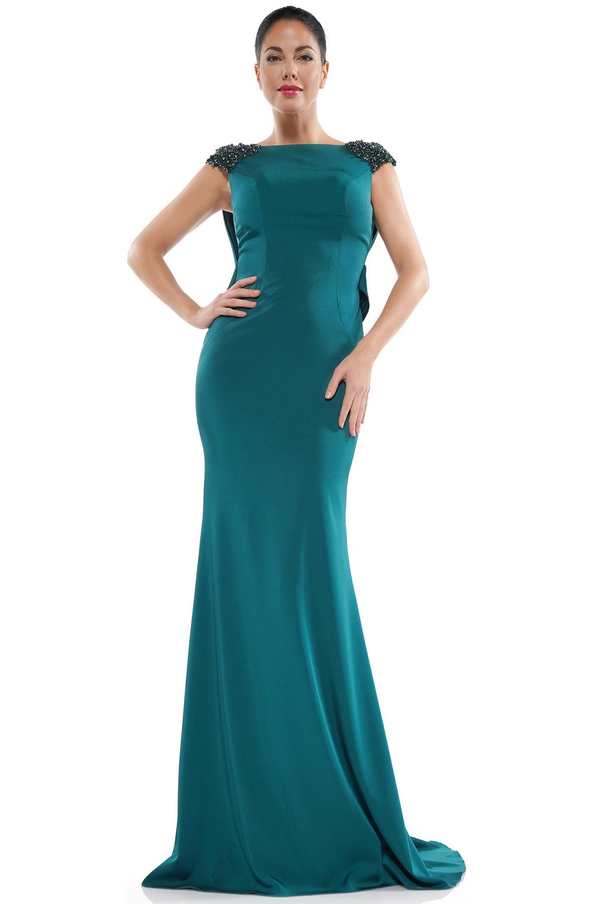 Marsoni by Colors - MV1023 Beaded Bateau Trumpet Dress Mother of the Bride Dresses 4 / Forest